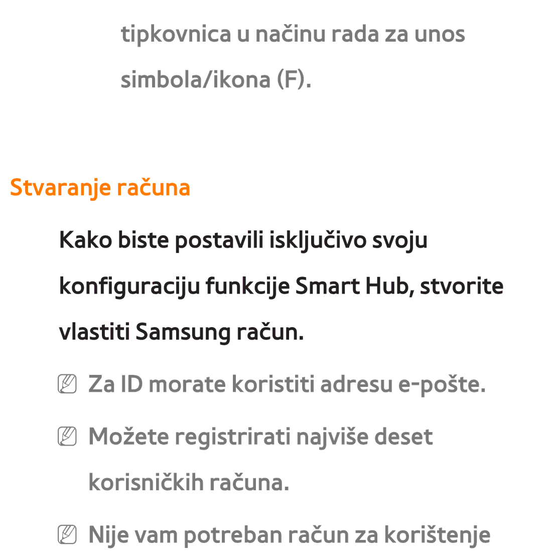 Samsung UE65ES8000SXXH, UE55ES8000SXXH, UE55ES7000SXXH, UE46ES8000SXXH, UE46ES7000SXXH, UE40ES8000SXXH manual Stvaranje računa 