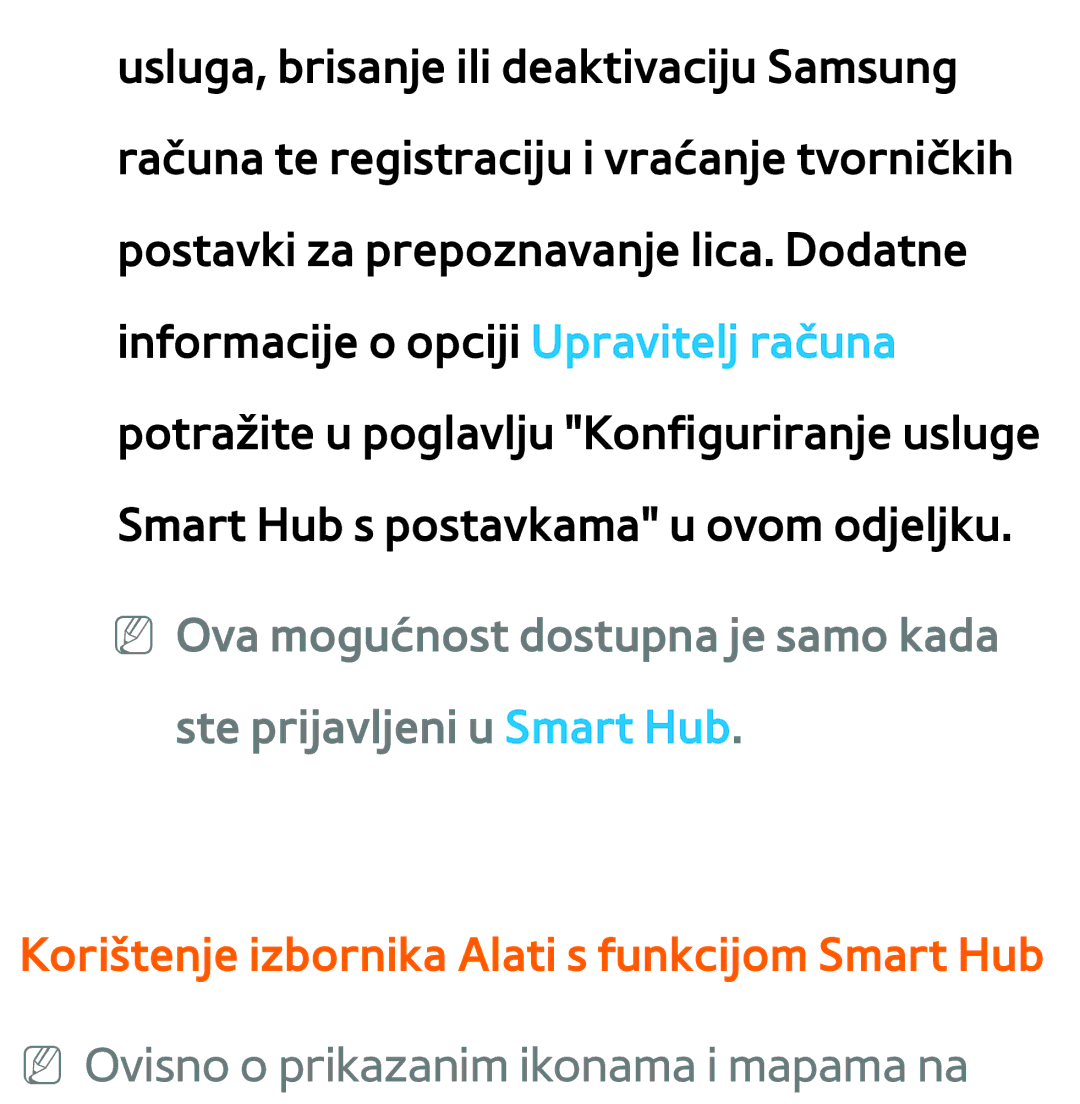 Samsung UE75ES9000SXXH manual Korištenje izbornika Alati s funkcijom Smart Hub, NN Ovisno o prikazanim ikonama i mapama na 