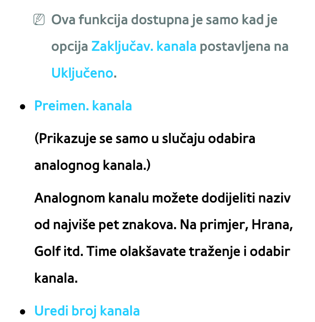 Samsung UE40ES8000SXXH, UE55ES8000SXXH, UE55ES7000SXXH, UE46ES8000SXXH, UE46ES7000SXXH Preimen. kanala, Uredi broj kanala 