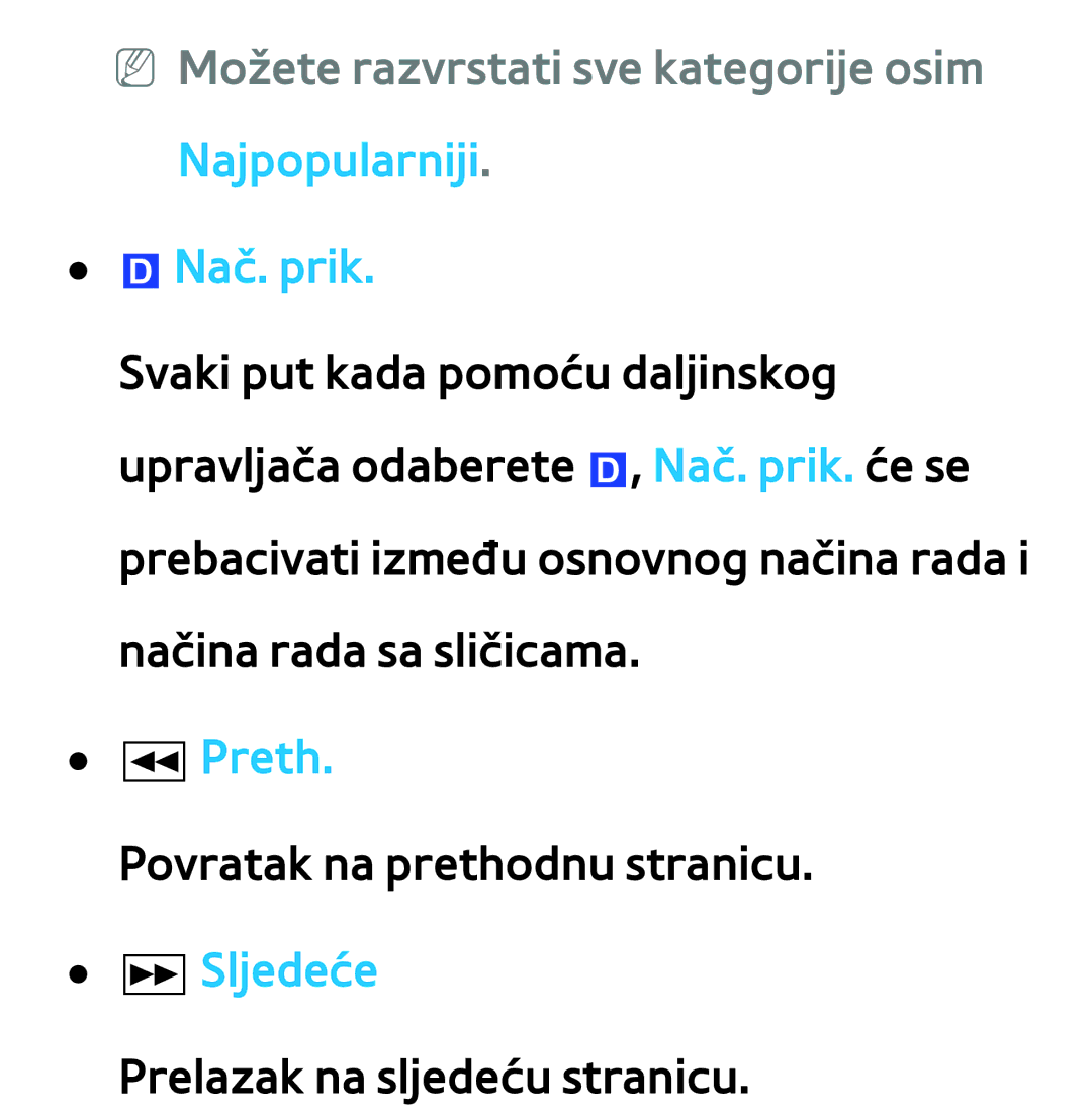 Samsung UE46ES8000SXXH, UE55ES8000SXXH manual NN Možete razvrstati sve kategorije osim Najpopularniji, Nač. prik, Preth 