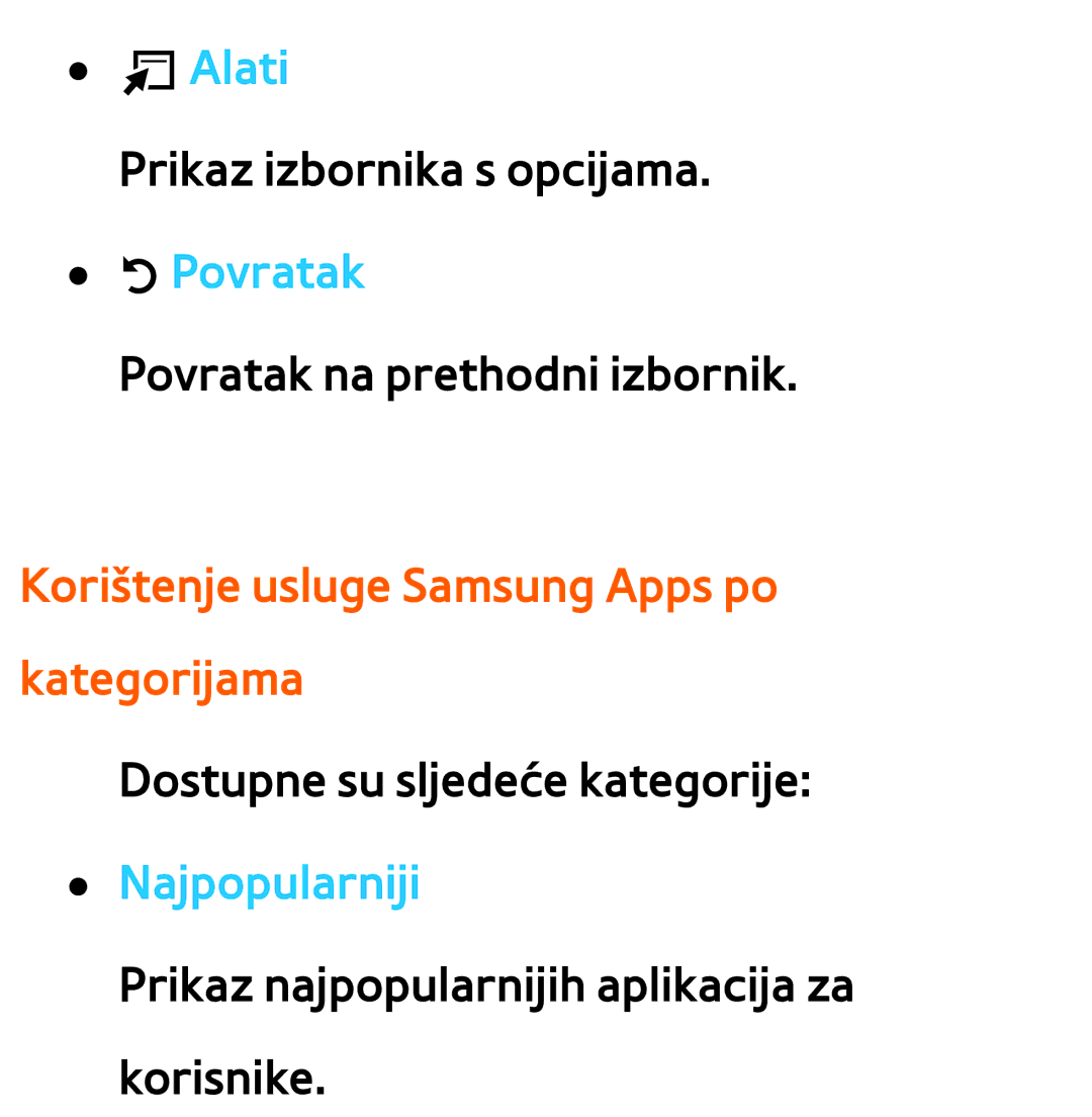 Samsung UE46ES7000SXXH, UE55ES8000SXXH, UE55ES7000SXXH manual TAlati, Korištenje usluge Samsung Apps po kategorijama 