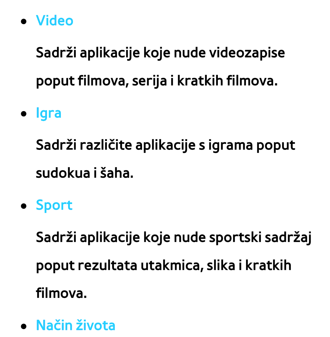 Samsung UE65ES8000SXXH, UE55ES8000SXXH, UE55ES7000SXXH, UE46ES8000SXXH, UE46ES7000SXXH manual Video, Igra, Sport, Način života 