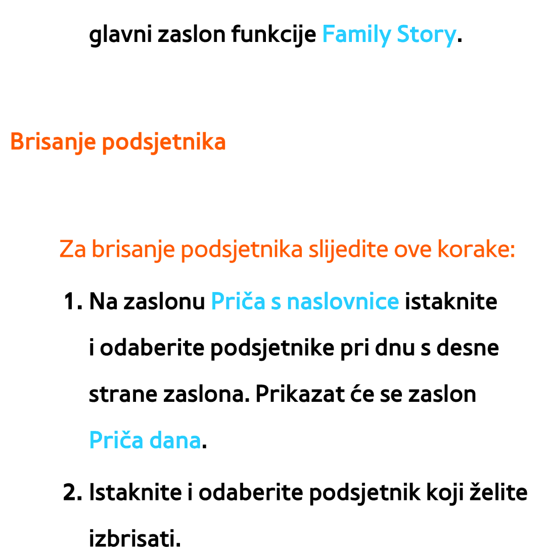 Samsung UE40ES8000SXXH, UE55ES8000SXXH, UE55ES7000SXXH, UE46ES8000SXXH, UE46ES7000SXXH Glavni zaslon funkcije Family Story 