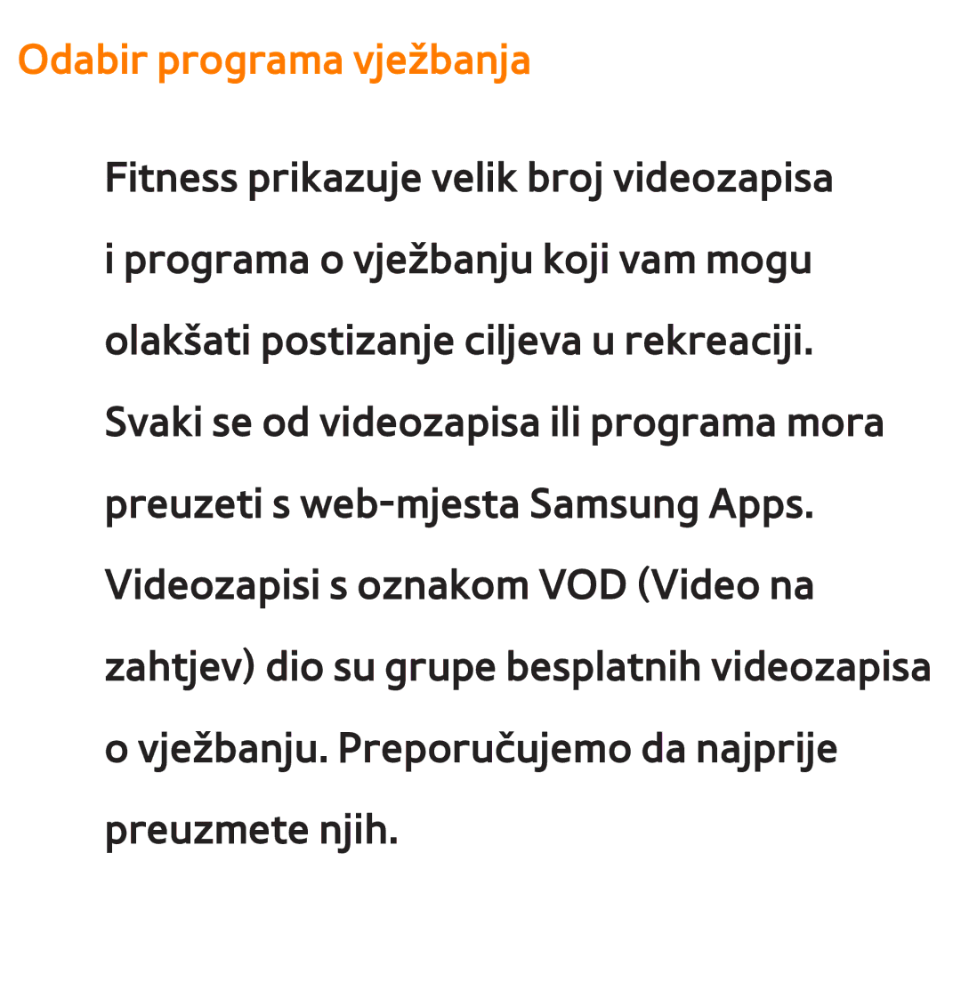 Samsung UE46ES7000SXXH, UE55ES8000SXXH, UE55ES7000SXXH, UE46ES8000SXXH, UE65ES8000SXXH manual Odabir programa vježbanja 