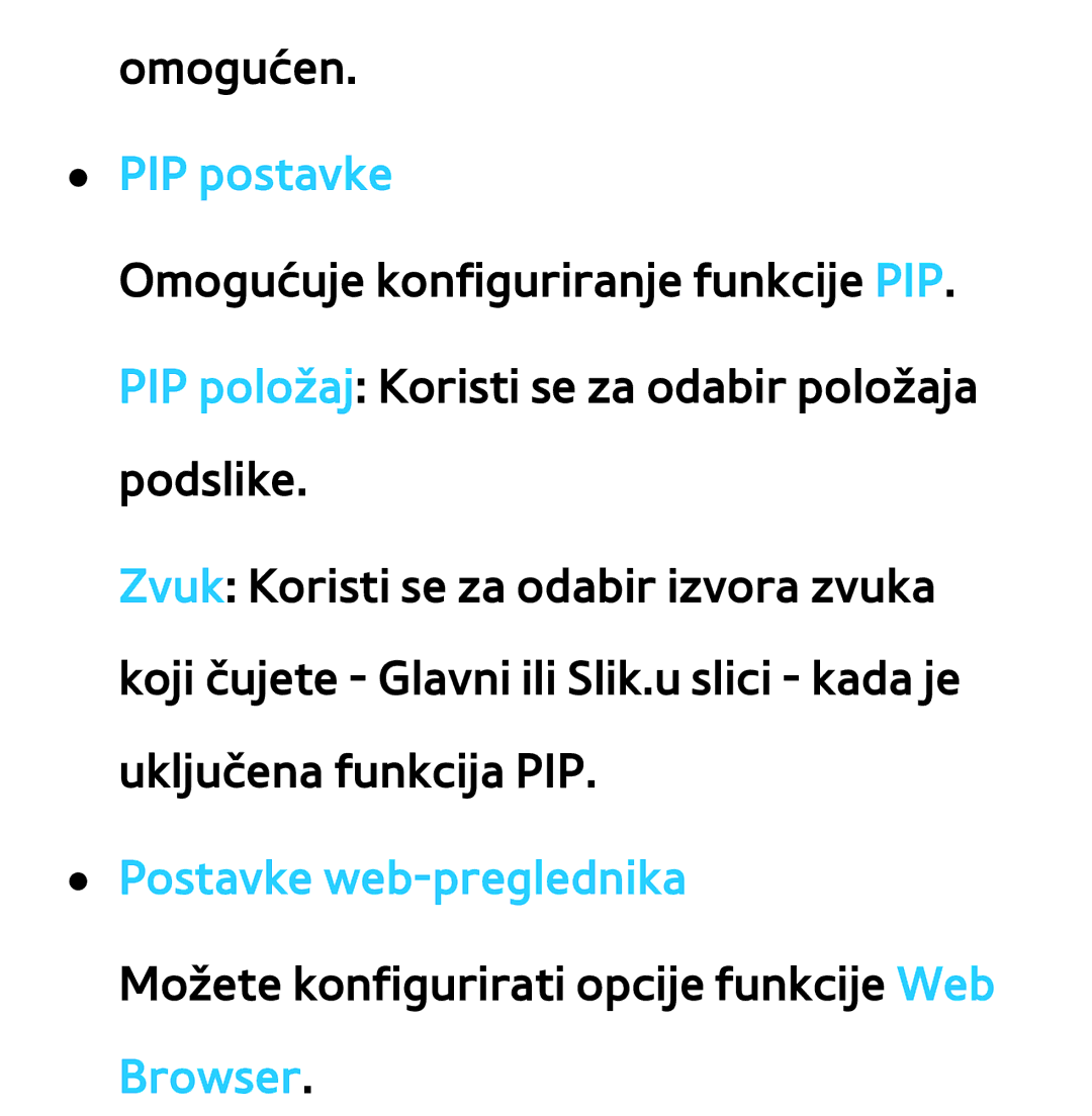 Samsung UE40ES8000SXXH, UE55ES8000SXXH, UE55ES7000SXXH, UE46ES8000SXXH, UE46ES7000SXXH PIP postavke, Postavke web-preglednika 