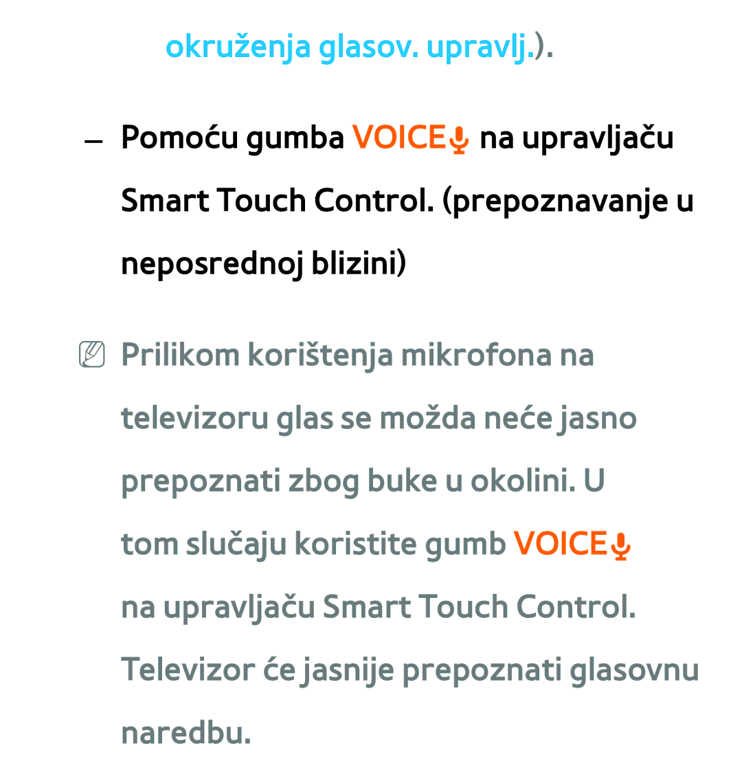 Samsung UE40ES7000SXXH, UE55ES8000SXXH, UE55ES7000SXXH, UE46ES8000SXXH, UE46ES7000SXXH manual Okruženja glasov. upravlj 