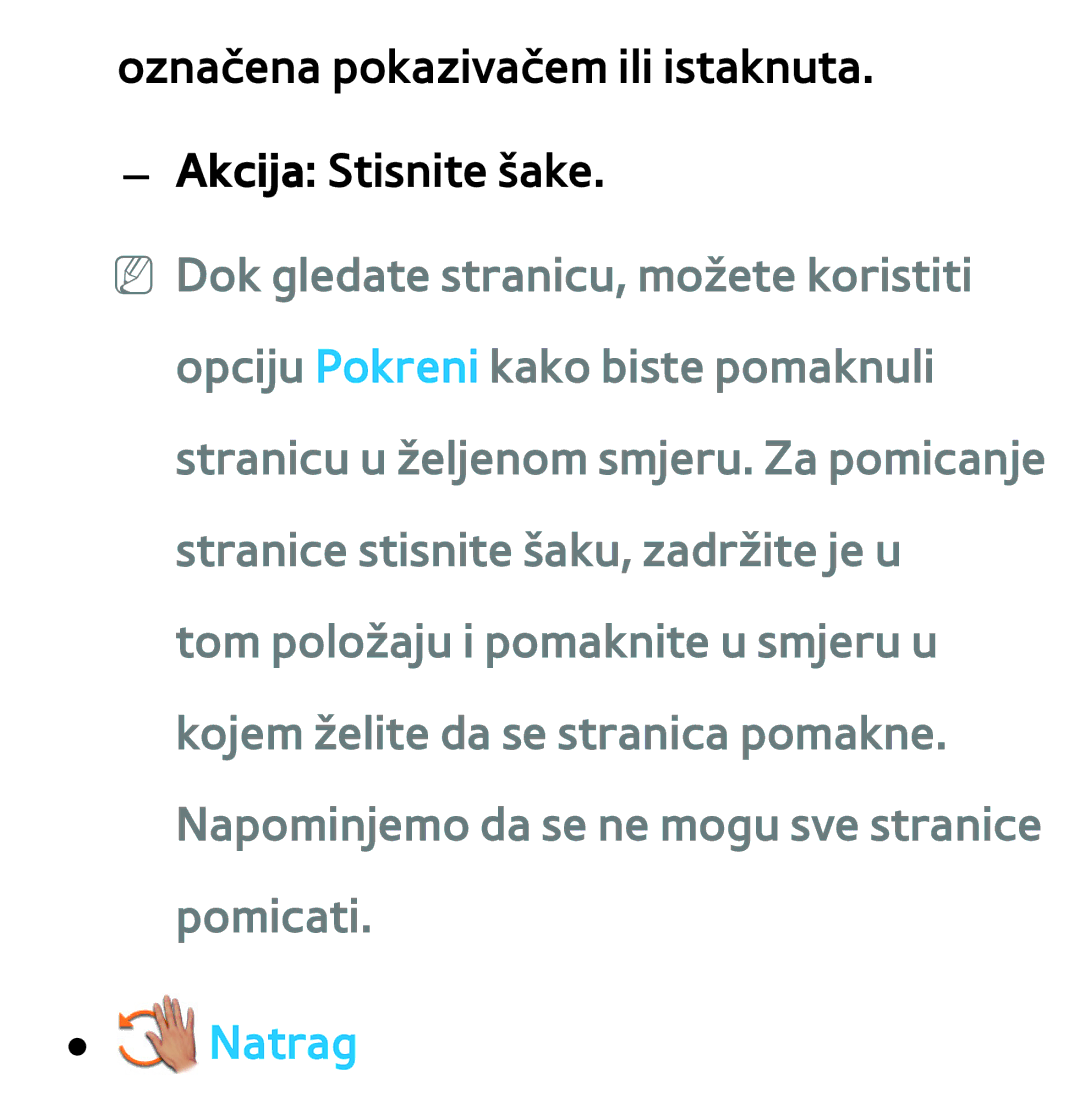 Samsung UE65ES8000SXXH, UE55ES8000SXXH, UE55ES7000SXXH manual Označena pokazivačem ili istaknuta Akcija Stisnite šake 