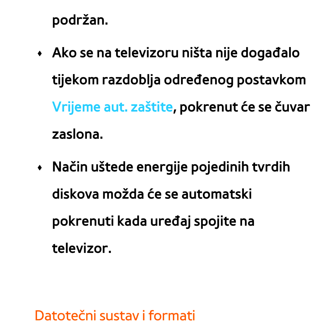 Samsung UE75ES9000SXXH, UE55ES8000SXXH, UE55ES7000SXXH, UE46ES8000SXXH, UE46ES7000SXXH manual Datotečni sustav i formati 