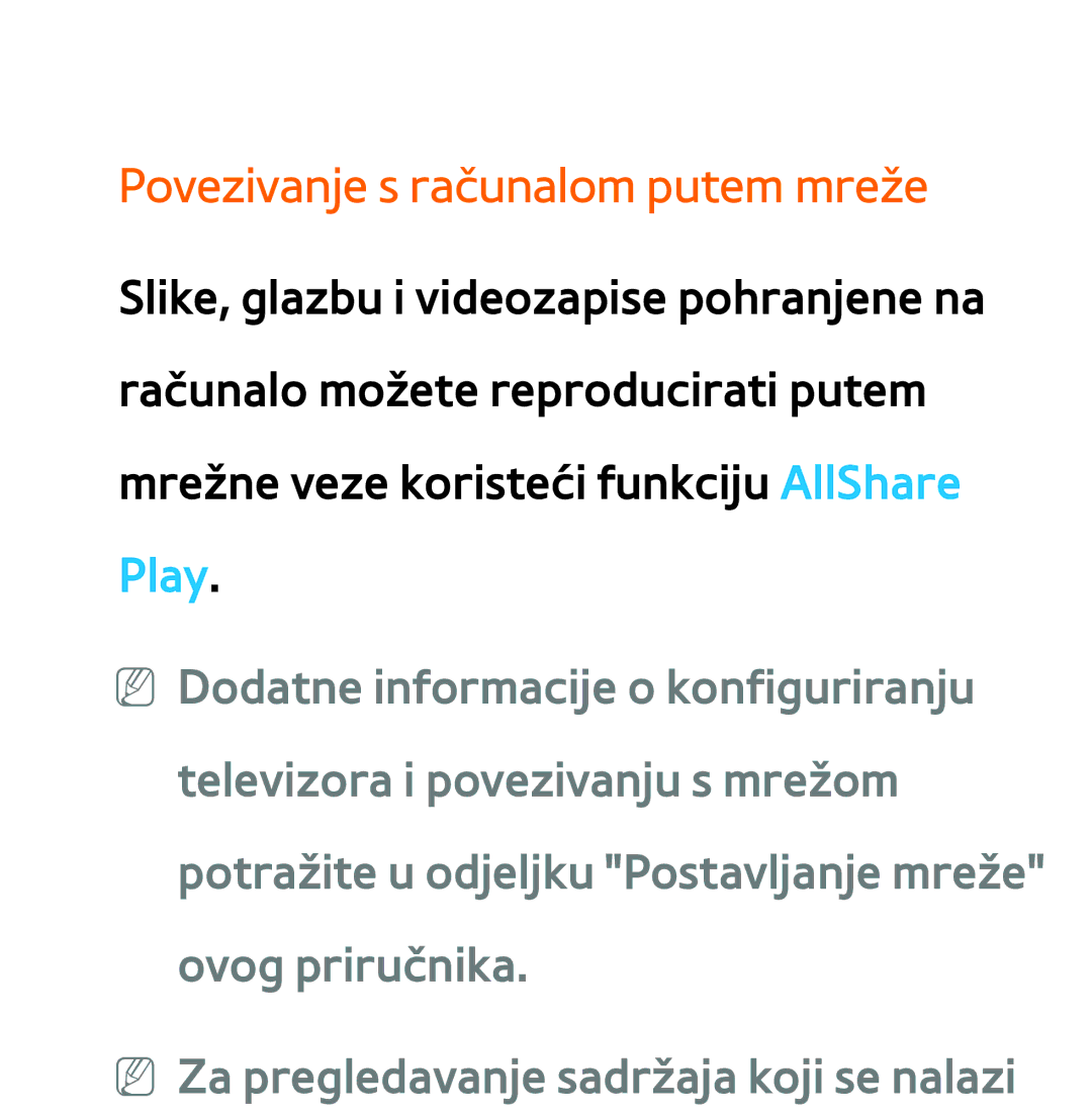 Samsung UE65ES8000SXXH, UE55ES8000SXXH, UE55ES7000SXXH, UE46ES8000SXXH, UE46ES7000SXXH Povezivanje s računalom putem mreže 