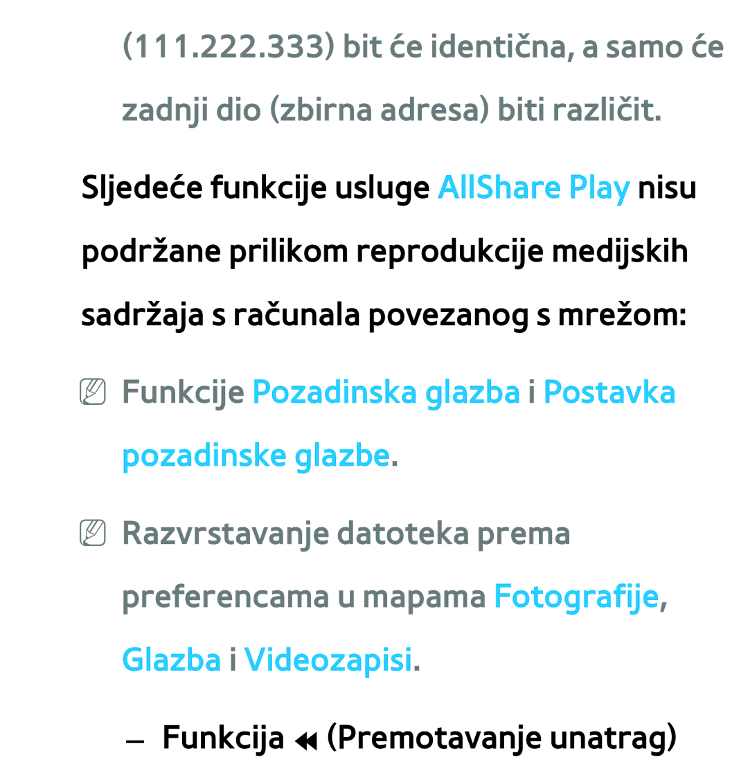 Samsung UE40ES7000SXXH, UE55ES8000SXXH, UE55ES7000SXXH manual NN Funkcije Pozadinska glazba i Postavka pozadinske glazbe 