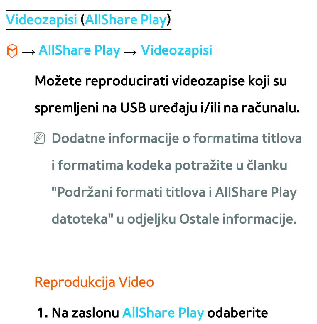 Samsung UE40ES7000SXXH, UE55ES8000SXXH manual Videozapisi AllShare Play → AllShare Play → Videozapisi, Reprodukcija Video 