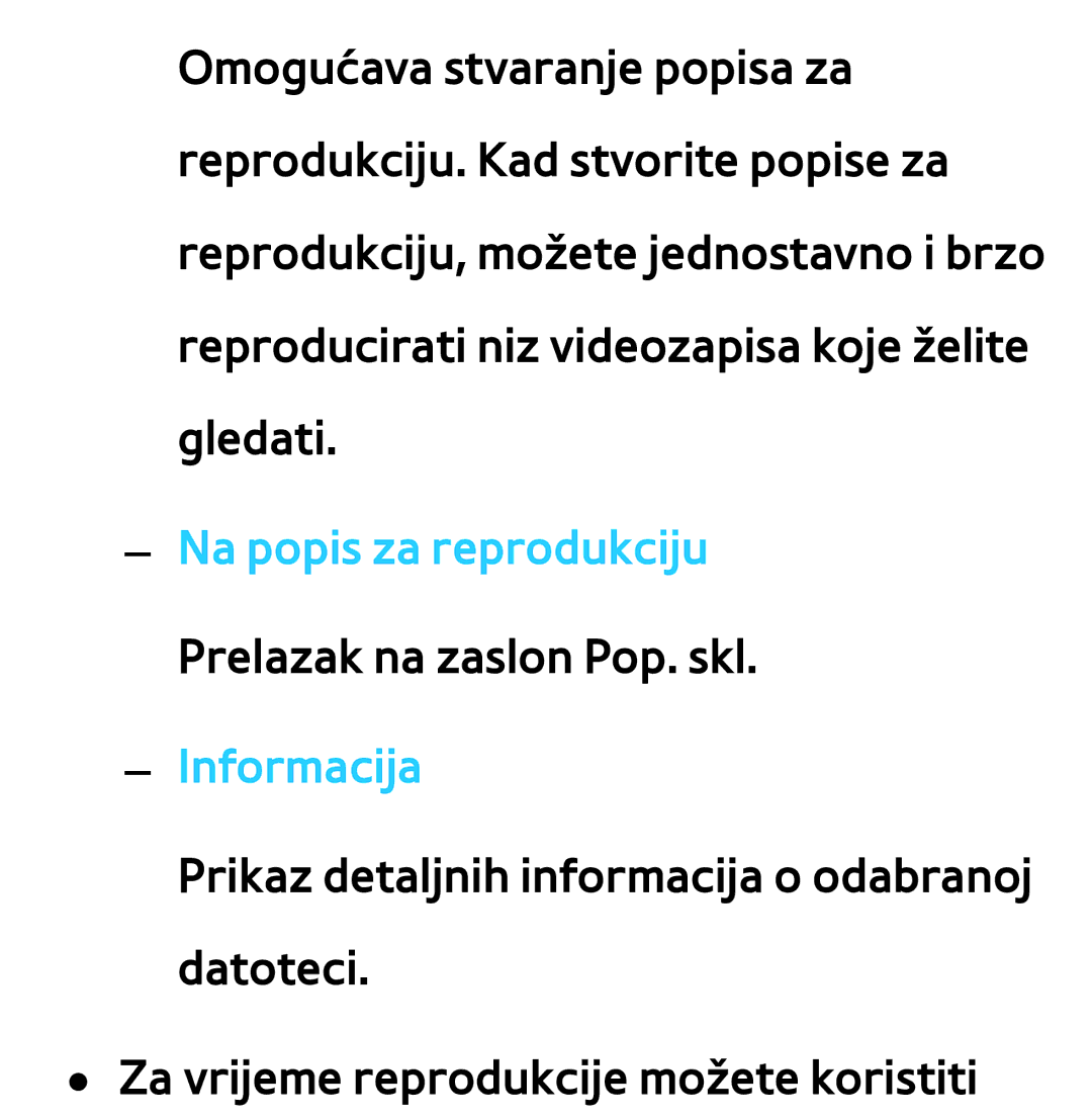 Samsung UE40ES7000SXXH, UE55ES8000SXXH, UE55ES7000SXXH, UE46ES8000SXXH, UE46ES7000SXXH Na popis za reprodukciju, Informacija 