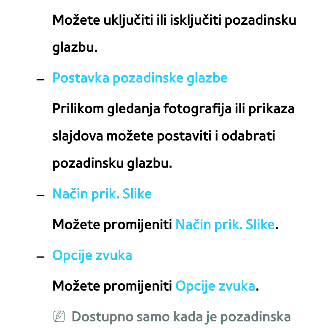 Samsung UE46ES7000SXXH, UE55ES8000SXXH, UE55ES7000SXXH, UE46ES8000SXXH Opcije zvuka, NN Dostupno samo kada je pozadinska 