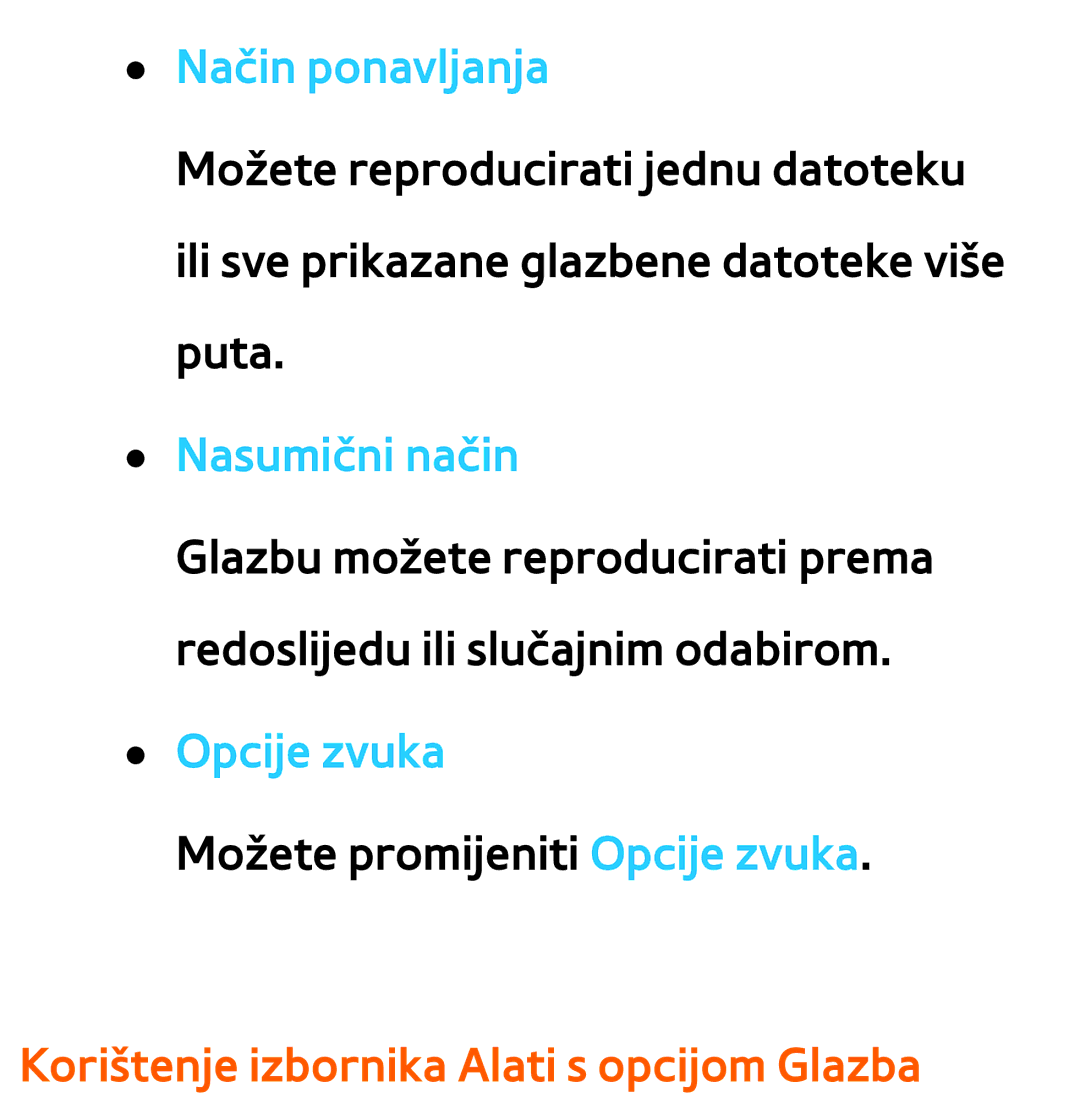 Samsung UE75ES9000SXXH, UE55ES8000SXXH Način ponavljanja, Nasumični način, Korištenje izbornika Alati s opcijom Glazba 