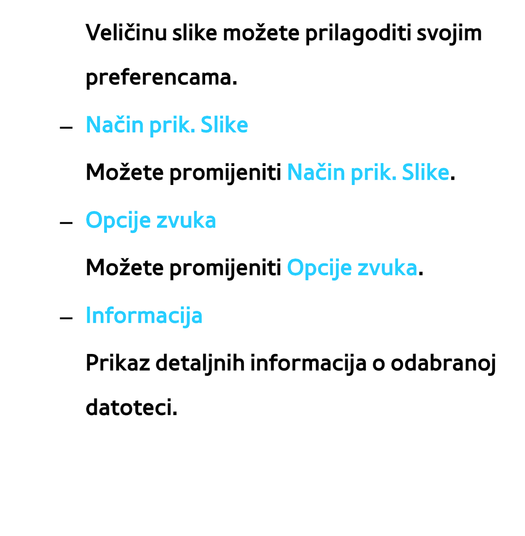 Samsung UE55ES8000SXXH, UE55ES7000SXXH, UE46ES8000SXXH, UE46ES7000SXXH Veličinu slike možete prilagoditi svojim preferencama 