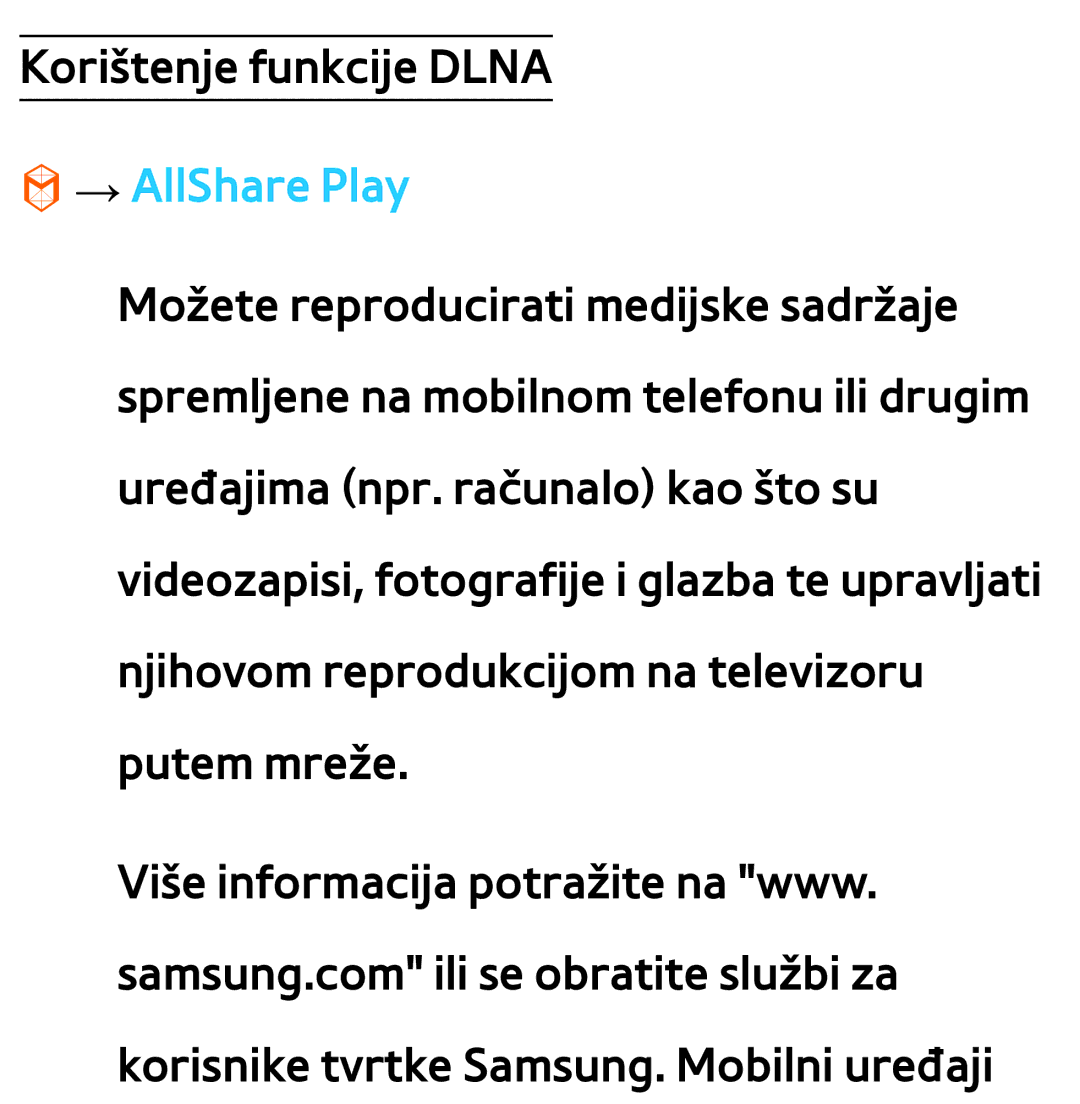 Samsung UE46ES8000SXXH, UE55ES8000SXXH, UE55ES7000SXXH, UE46ES7000SXXH, UE65ES8000SXXH manual Korištenje funkcije Dlna 