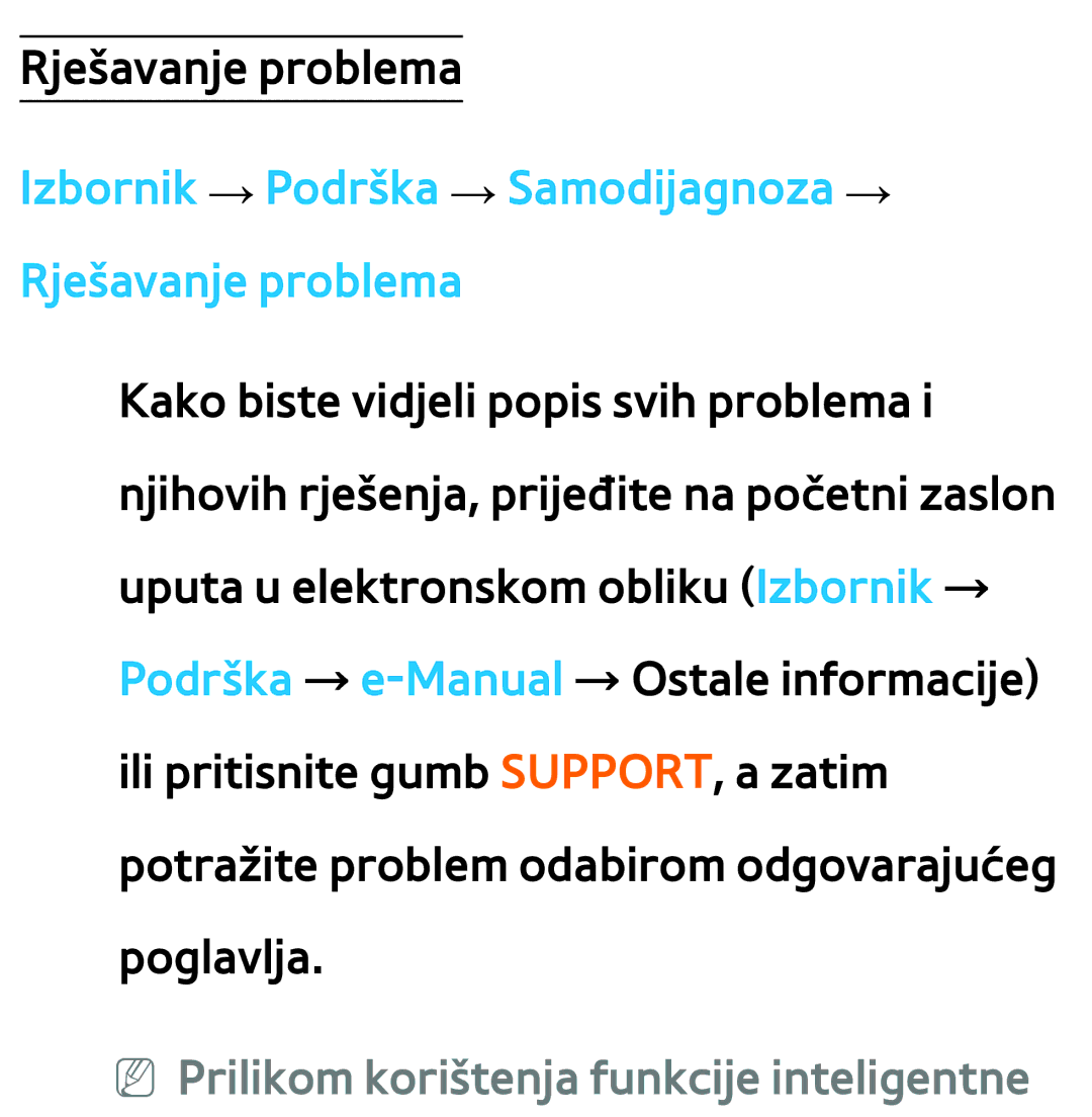 Samsung UE65ES8000SXXH, UE55ES8000SXXH, UE55ES7000SXXH manual Izbornik → Podrška → Samodijagnoza → Rješavanje problema 