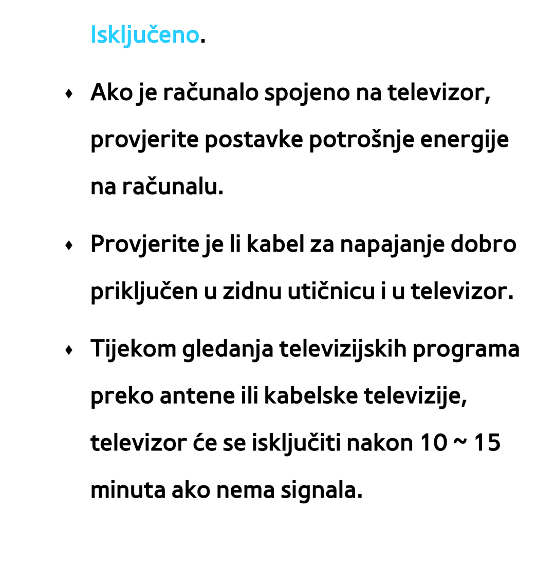 Samsung UE40ES7000SXXH, UE55ES8000SXXH, UE55ES7000SXXH, UE46ES8000SXXH, UE46ES7000SXXH, UE65ES8000SXXH manual Isključeno 