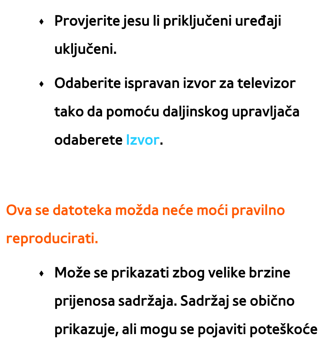 Samsung UE55ES8000SXXH, UE55ES7000SXXH, UE46ES8000SXXH manual Ova se datoteka možda neće moći pravilno reproducirati 