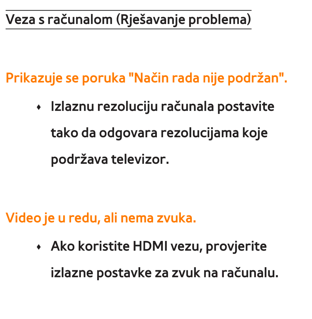 Samsung UE40ES8000SXXH, UE55ES8000SXXH, UE55ES7000SXXH, UE46ES8000SXXH, UE46ES7000SXXH manual Video je u redu, ali nema zvuka 