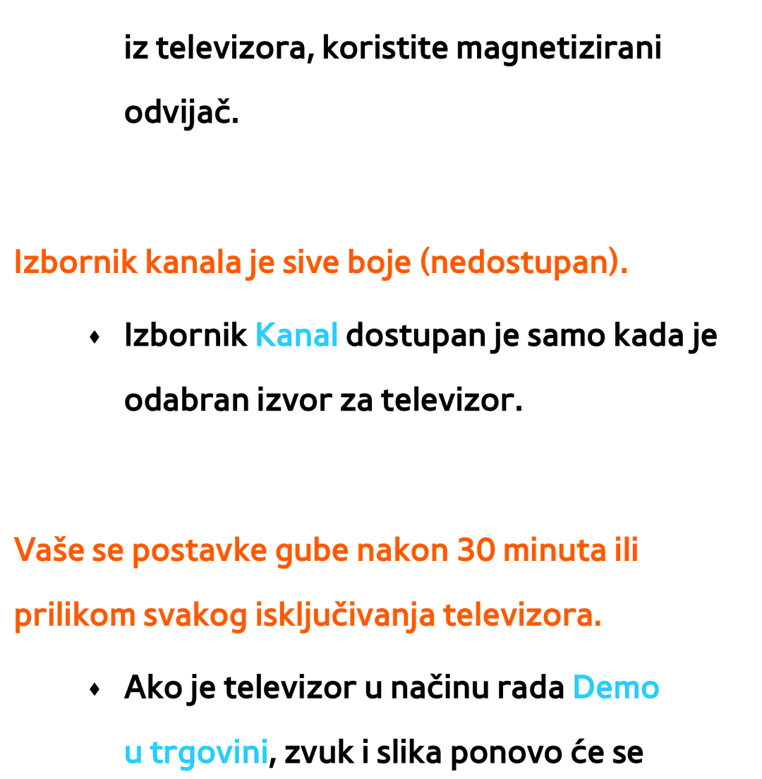 Samsung UE65ES8000SXXH, UE55ES8000SXXH, UE55ES7000SXXH, UE46ES8000SXXH manual Izbornik kanala je sive boje nedostupan 