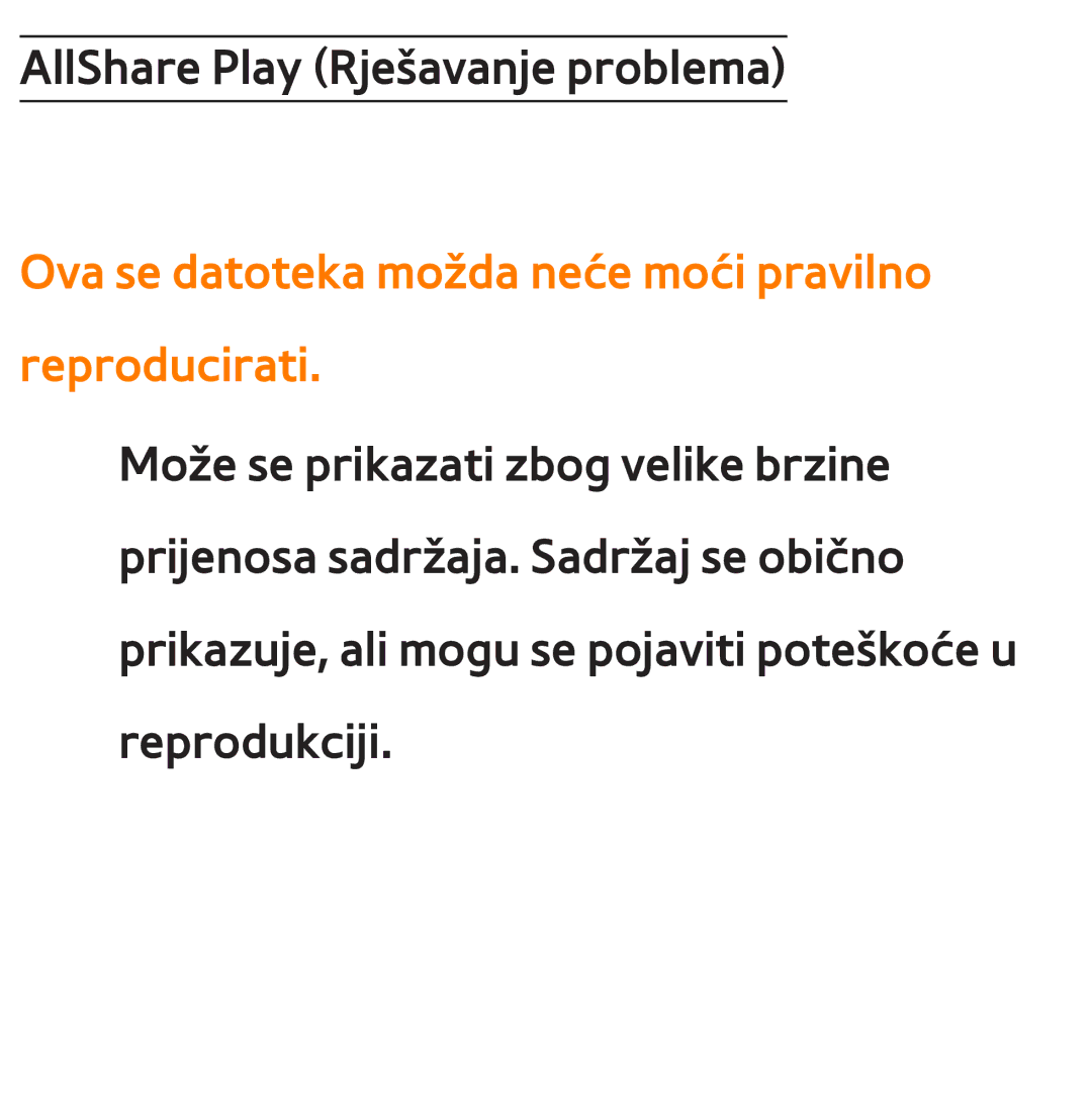 Samsung UE40ES7000SXXH, UE55ES8000SXXH, UE55ES7000SXXH, UE46ES8000SXXH, UE46ES7000SXXH manual AllShare Play Rješavanje problema 