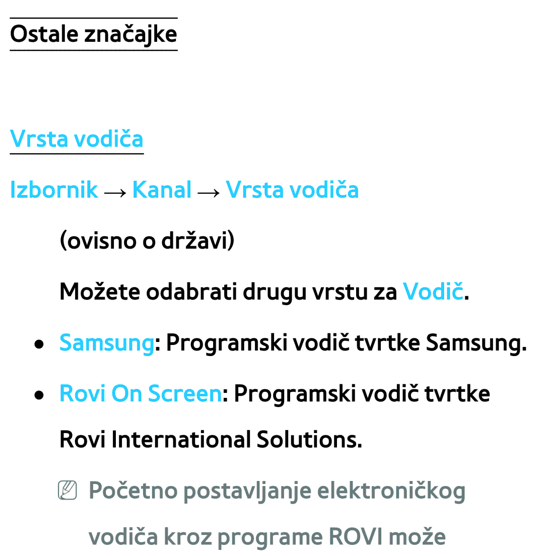 Samsung UE55ES7000SXXH, UE55ES8000SXXH, UE46ES8000SXXH manual Vrsta vodiča Izbornik → Kanal → Vrsta vodiča ovisno o državi 