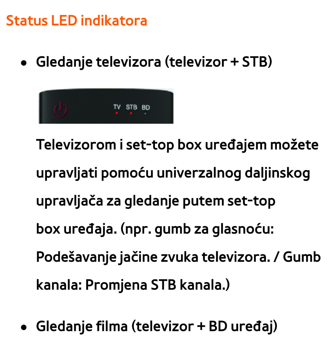 Samsung UE75ES9000SXXH, UE55ES8000SXXH, UE55ES7000SXXH, UE46ES8000SXXH, UE46ES7000SXXH, UE65ES8000SXXH Status LED indikatora 