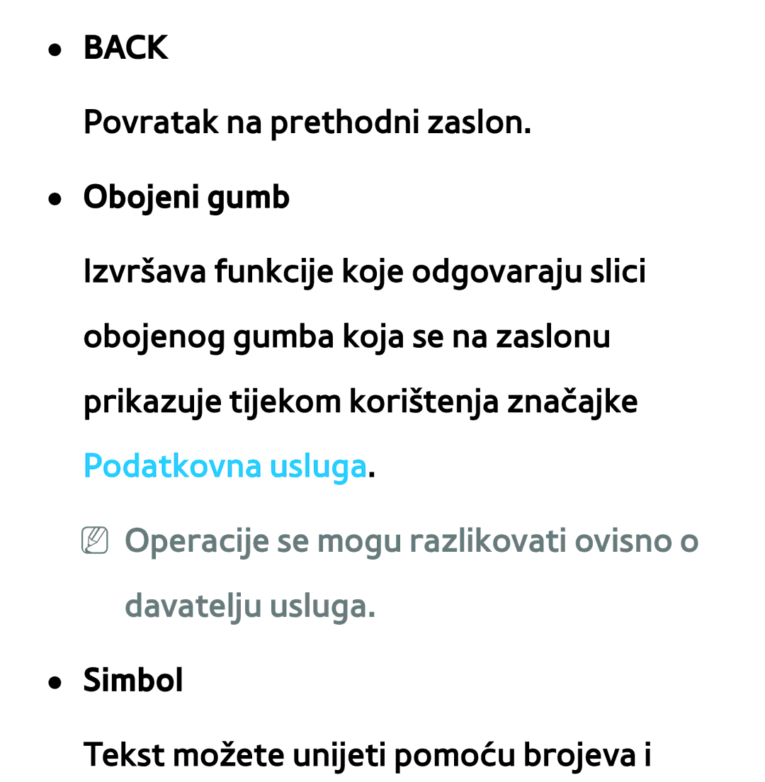 Samsung UE46ES8000SXXH, UE55ES8000SXXH, UE55ES7000SXXH Back, NN Operacije se mogu razlikovati ovisno o davatelju usluga 