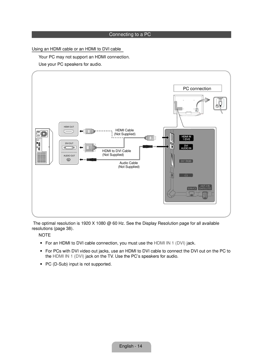 Samsung UE55ES8000UXXU, UE40ES8000UXXU manual Connecting to a PC 