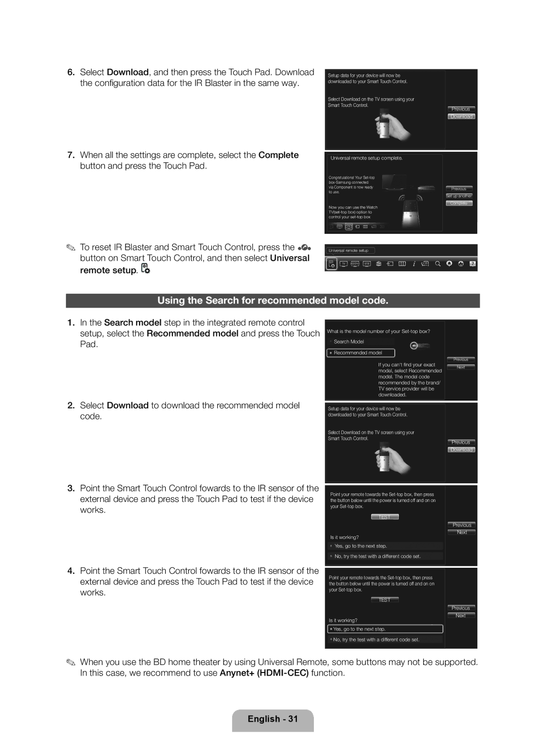 Samsung UE40ES8000UXXU, UE55ES8000UXXU manual Using the Search for recommended model code, Works 