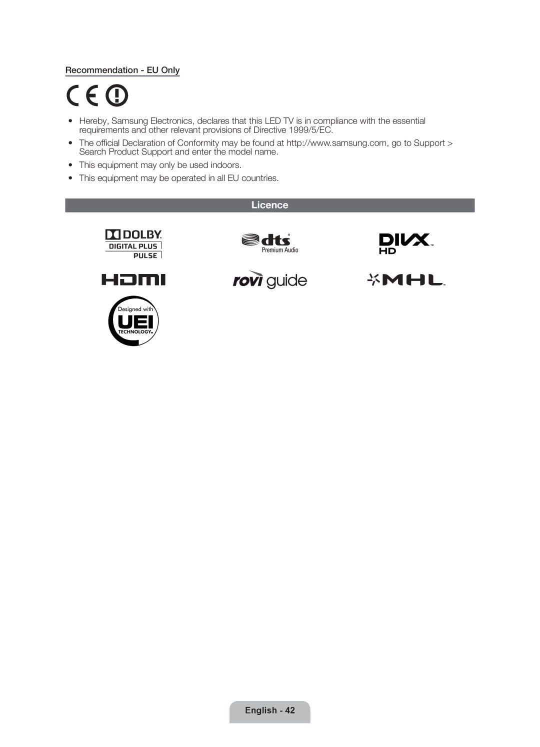 Samsung UE55ES8000UXXU, UE40ES8000UXXU manual Licence 