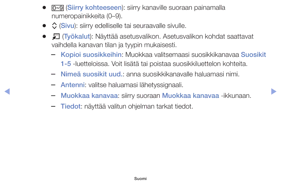 Samsung UE28F4005AWXXE, UE55F6105AKXXE, UE40F6105AKXXE manual Muokkaa kanavaa siirry suoraan Muokkaa kanavaa -ikkunaan 