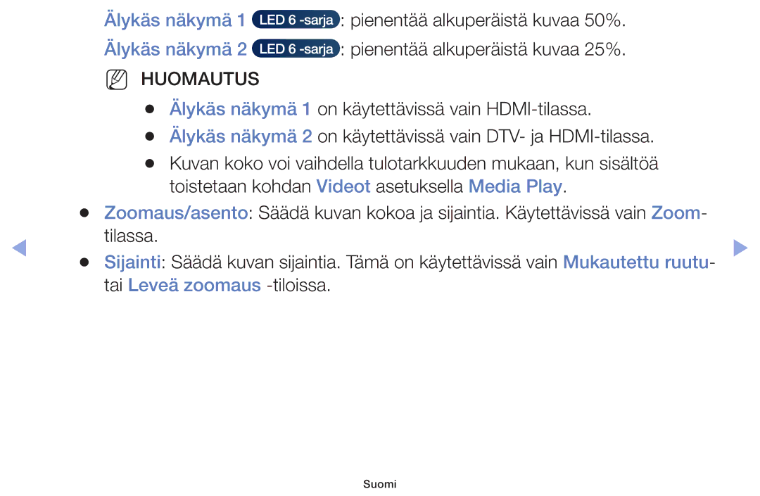 Samsung UE22F5005AKXXE, UE55F6105AKXXE Älykäs näkymä 1 Älykäs näkymä, Älykäs näkymä 1 on käytettävissä vain HDMI-tilassa 