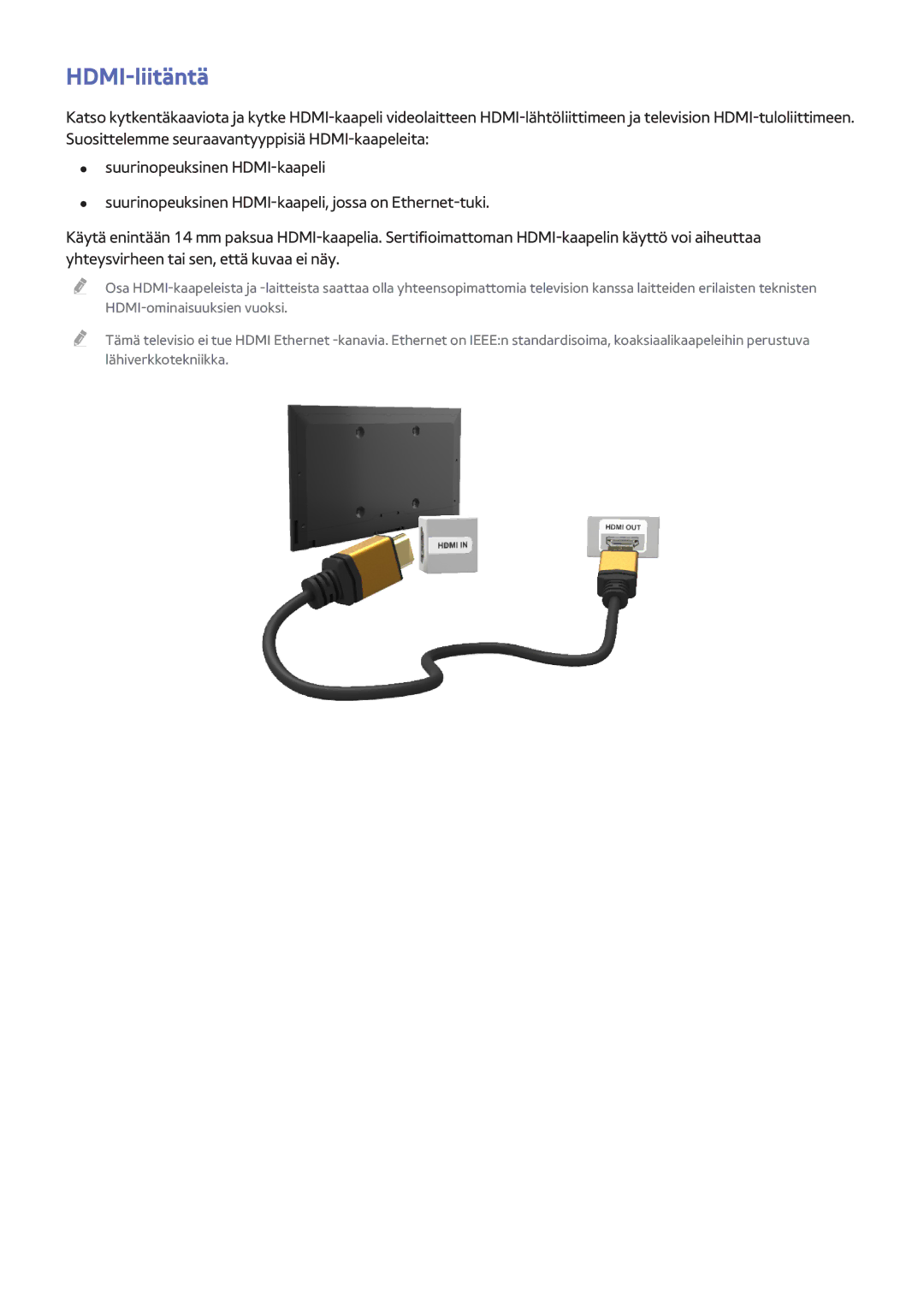 Samsung UE50F6805SBXXE, UE55F6345SBXXE, UE40F6755SBXXE, UE32F6475SBXXE, UE42F5305AKXXE, UE32F5505AKXXE manual HDMI-liitäntä 