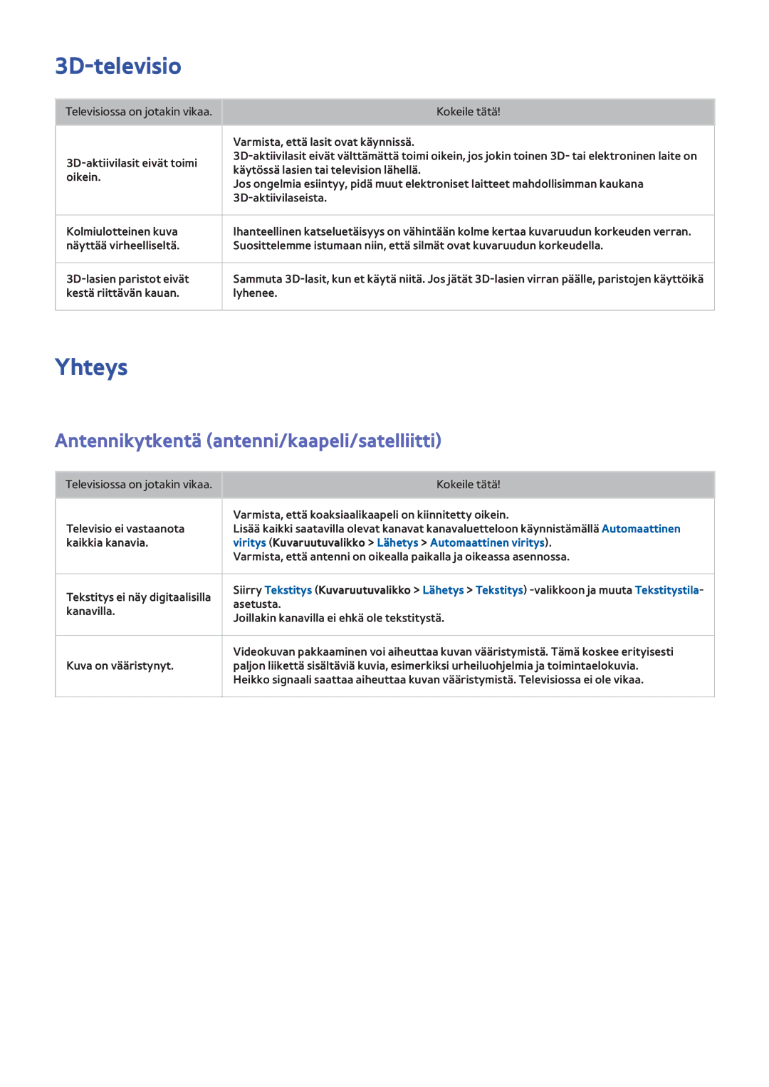 Samsung UE55F6645SBXXE, UE55F6345SBXXE, UE40F6755SBXXE, UE32F6475SBXXE Yhteys, Antennikytkentä antenni/kaapeli/satelliitti 