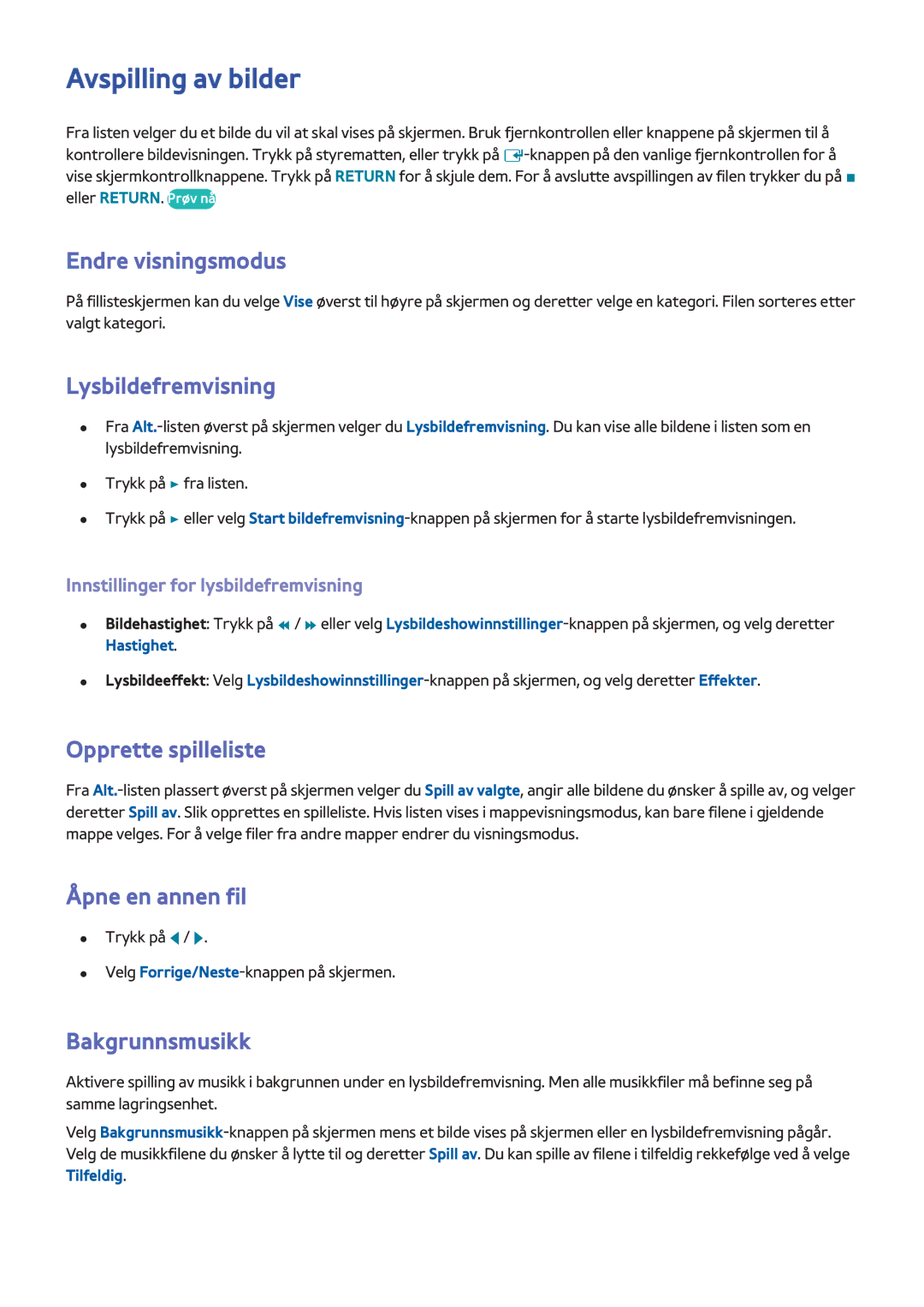 Samsung UE40F6345SBXXE Avspilling av bilder, Lysbildefremvisning, Bakgrunnsmusikk, Innstillinger for lysbildefremvisning 