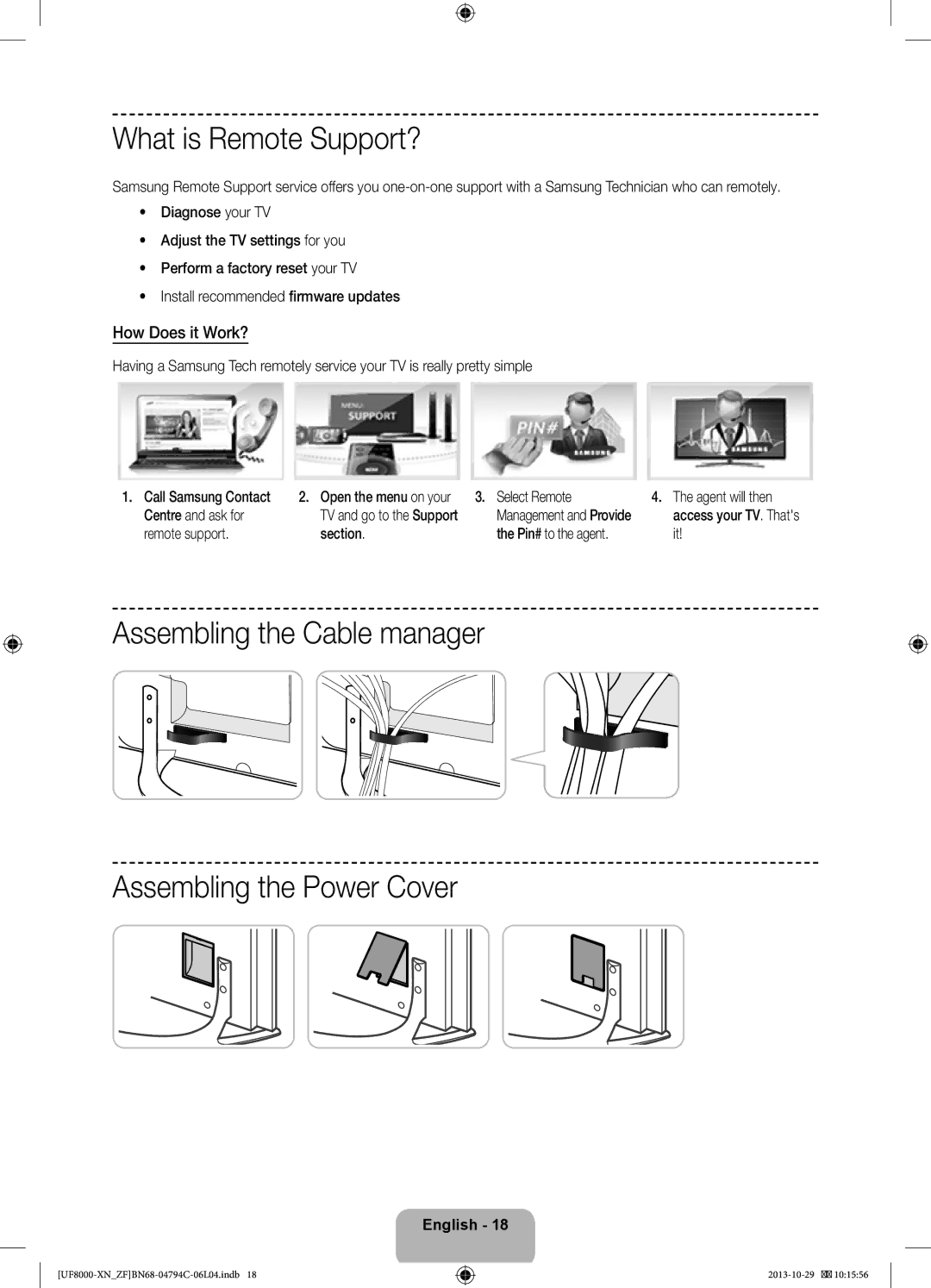 Samsung UE46F8000SLXZF What is Remote Support?, Assembling the Cable manager Assembling the Power Cover, How Does it Work? 