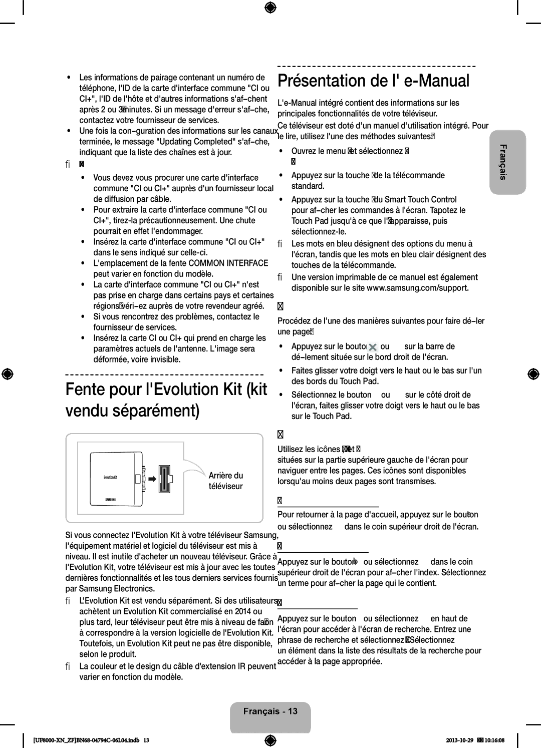 Samsung UE40F8000SLXZF, UE55F8000SLXZF Présentation de l e-Manual, Défilement dune, Utilisation des icônes principales 