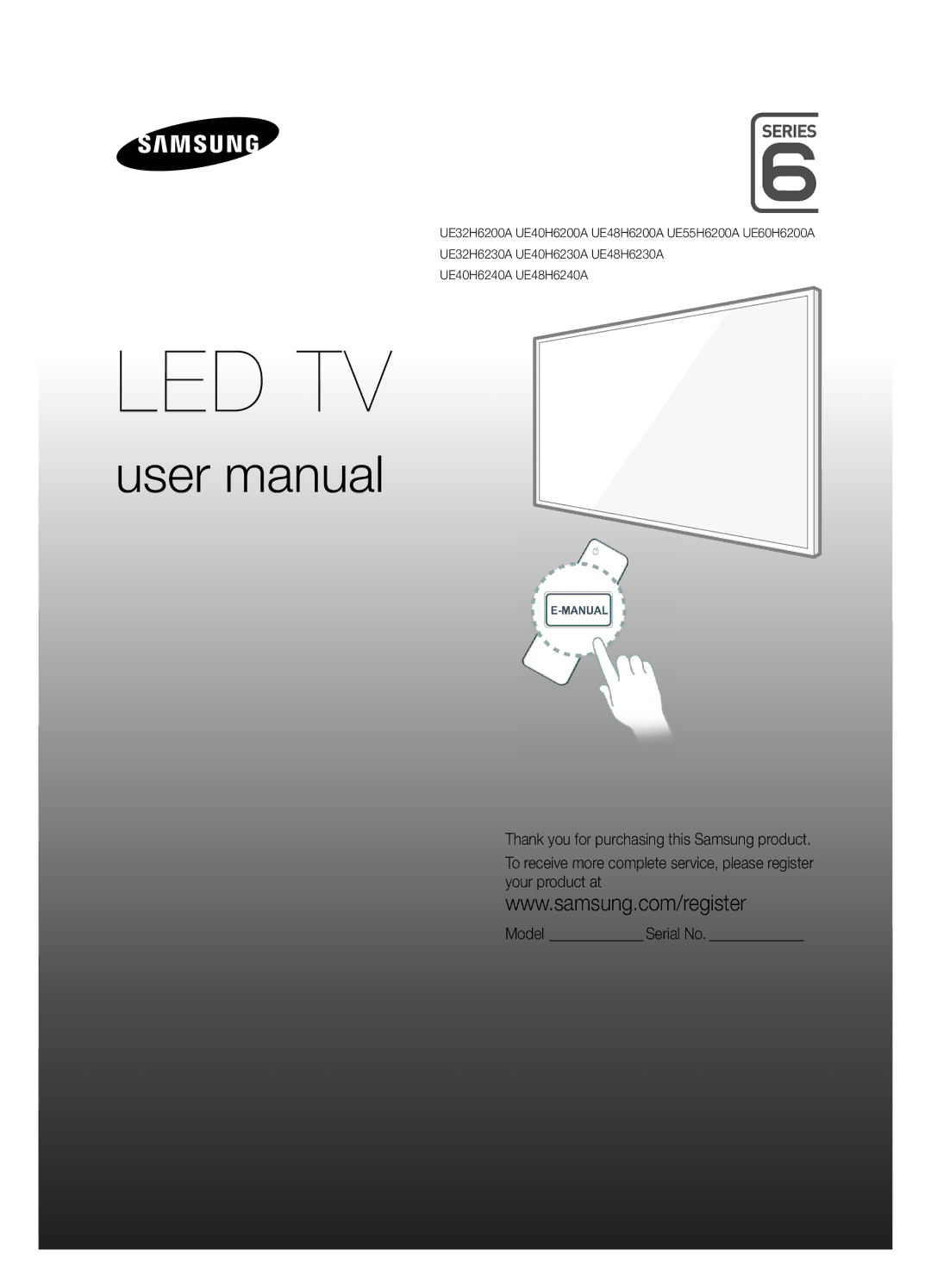 Samsung UE32H6200AKXRU, UE55H6200AKXMS, UE60H6200AKXRU, UE40H6200AKXMS, UE55H6200AKXRU manual Model Serial No, English 