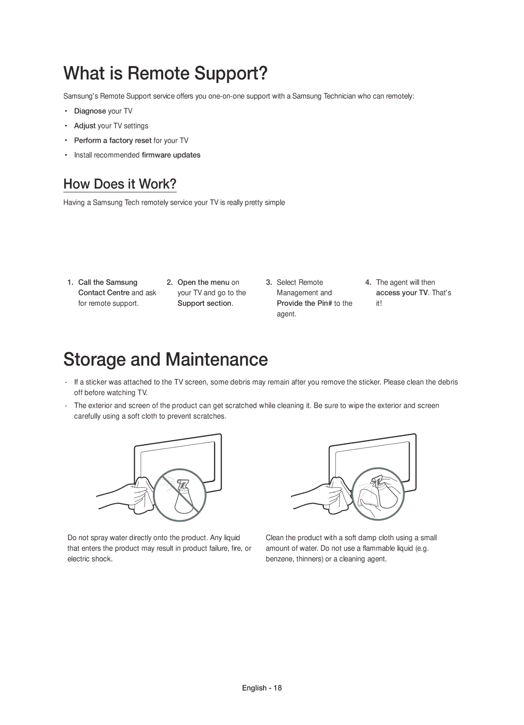 Samsung UE48H6200AKXRU, UE55H6200AKXMS, UE60H6200AKXRU What is Remote Support?, Storage and Maintenance, How Does it Work? 