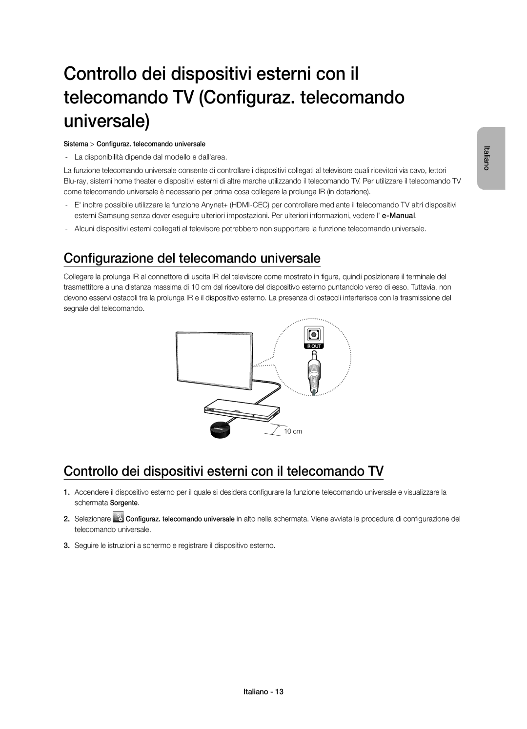 Samsung UE48H6200AYXZT Configurazione del telecomando universale, Controllo dei dispositivi esterni con il telecomando TV 