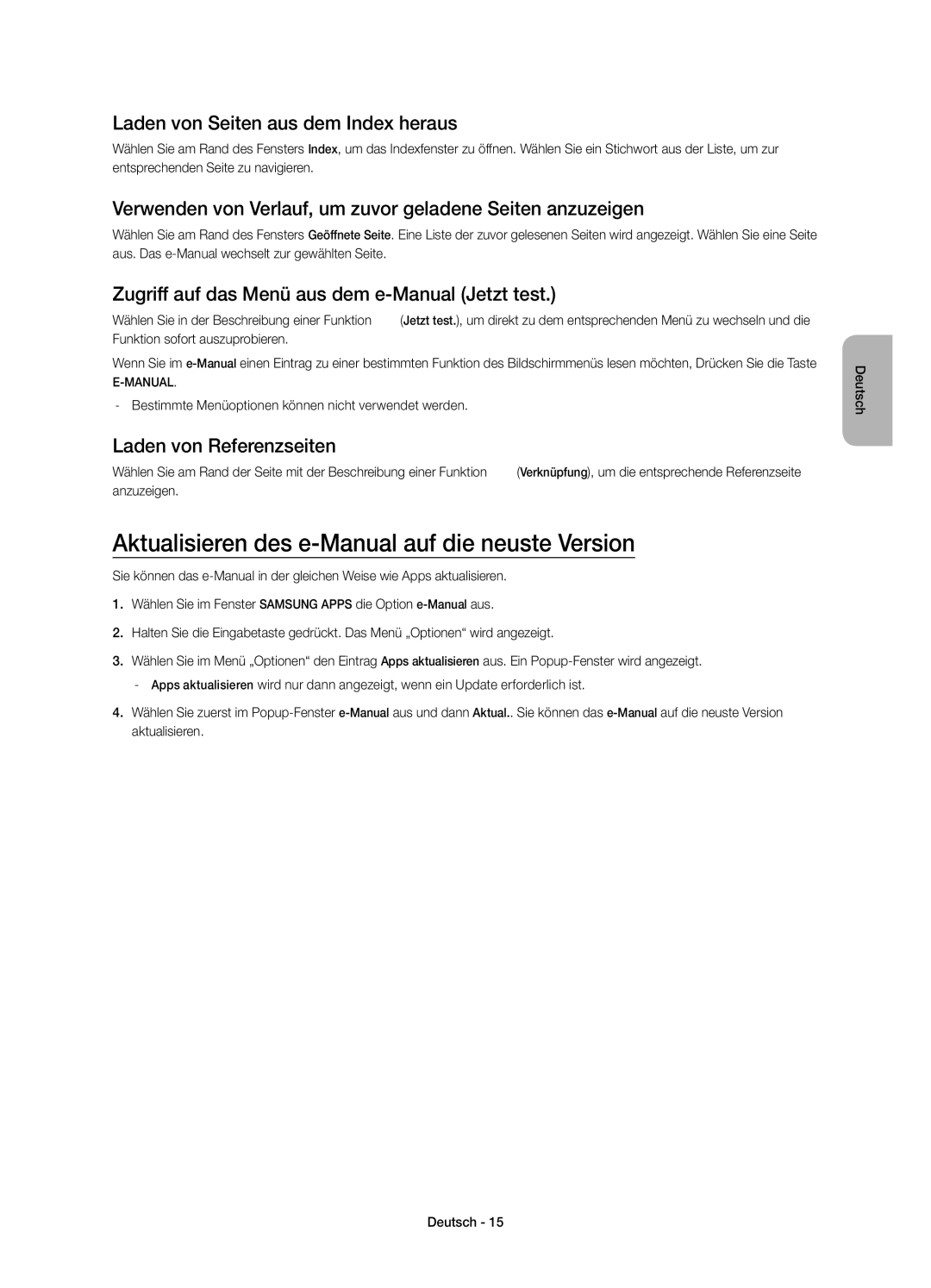 Samsung UE40H5303AKXZT manual Aktualisieren des e-Manual auf die neuste Version, Laden von Seiten aus dem Index heraus 