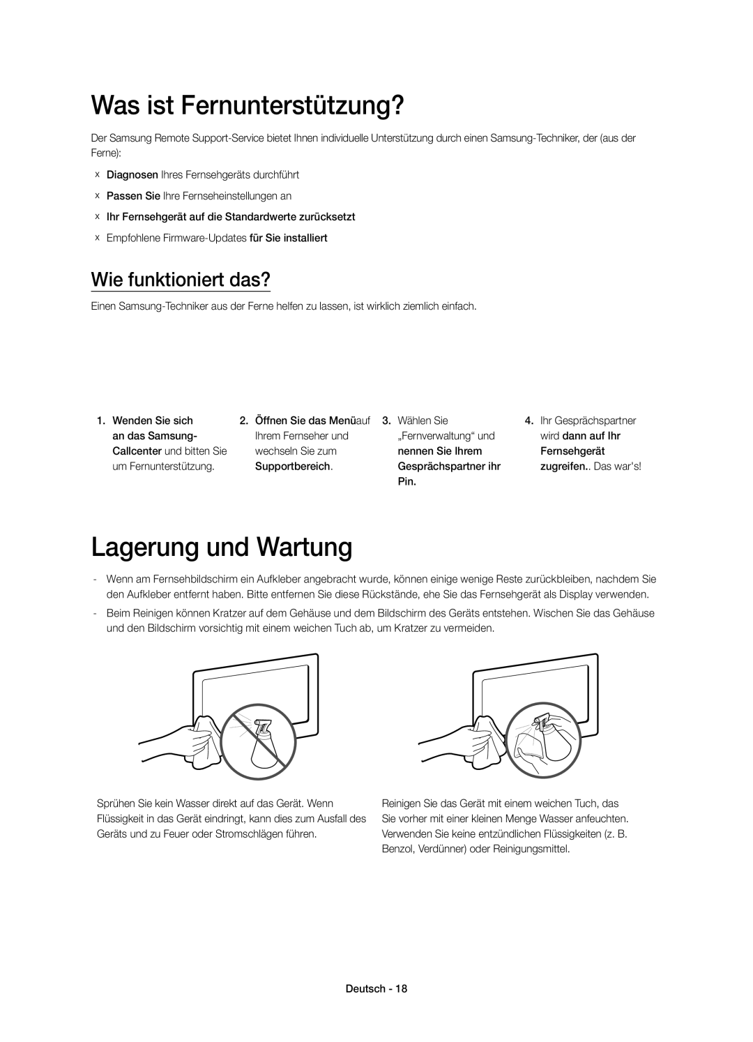 Samsung UE50H5373SSXZG, UE55H6273SSXZG manual Was ist Fernunterstützung?, Lagerung und Wartung, Wie funktioniert das?, Pin 