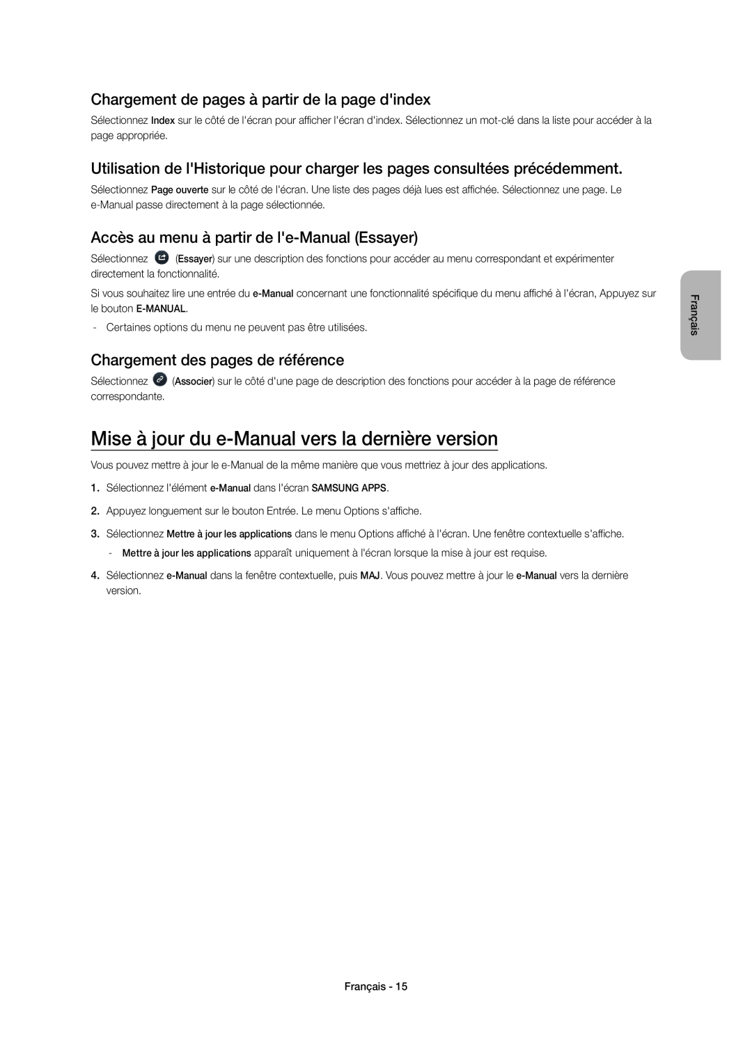 Samsung UE40H5303AWXXN Mise à jour du e-Manual vers la dernière version, Chargement de pages à partir de la page dindex 
