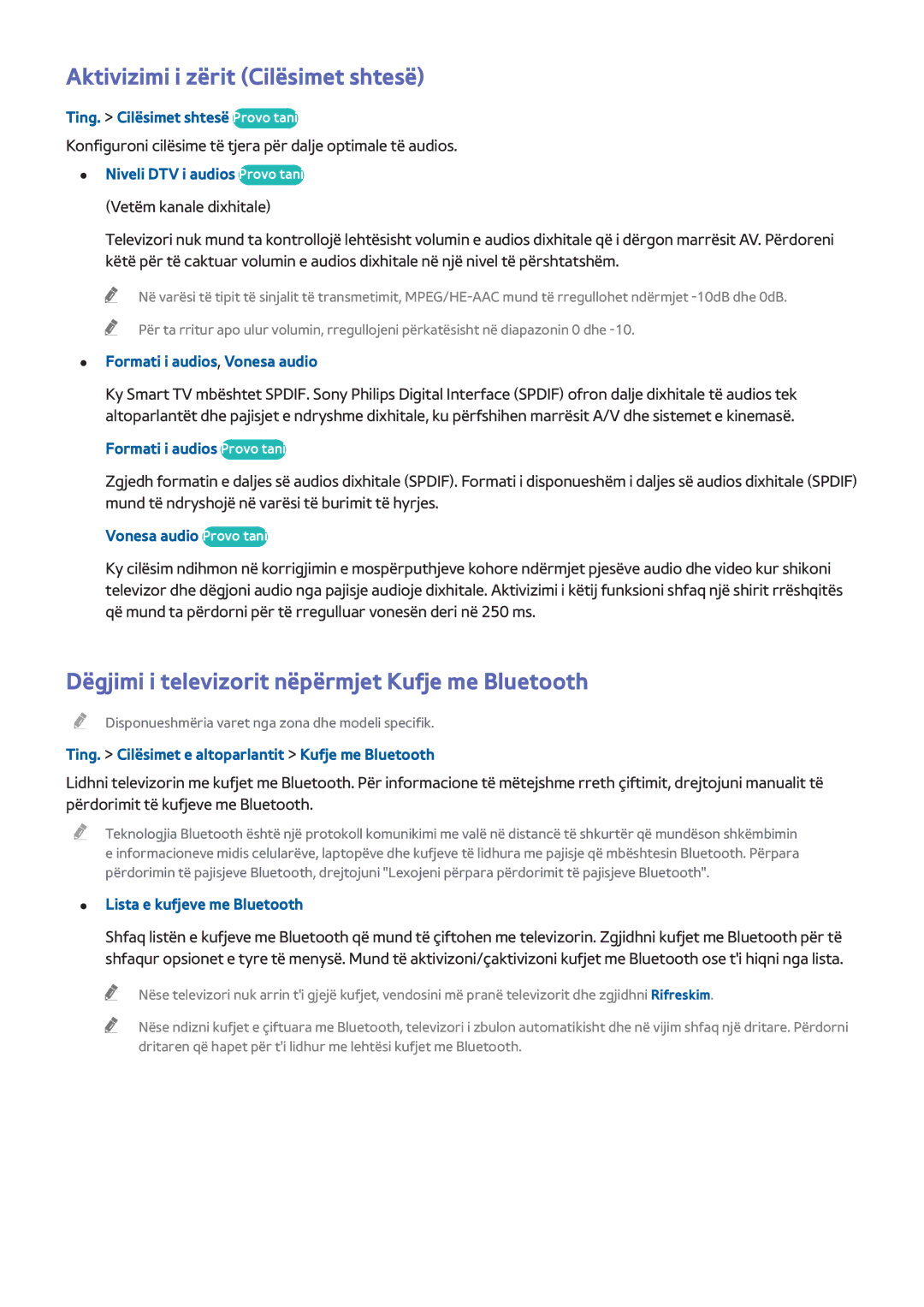 Samsung UE55H6410SUXXH manual Aktivizimi i zërit Cilësimet shtesë, Dëgjimi i televizorit nëpërmjet Kufje me Bluetooth 