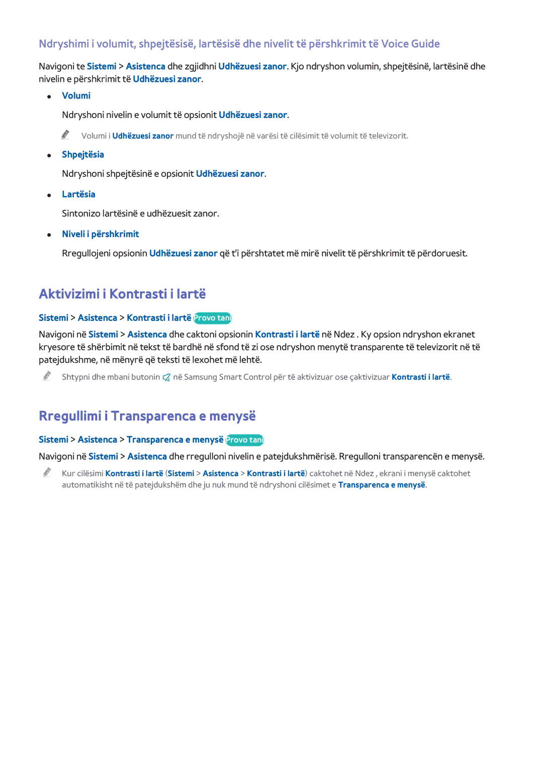 Samsung UE48H6670SLXXH, UE55H6410SSXXH, UE48H6200AWXXH Aktivizimi i Kontrasti i lartë, Rregullimi i Transparenca e menysë 