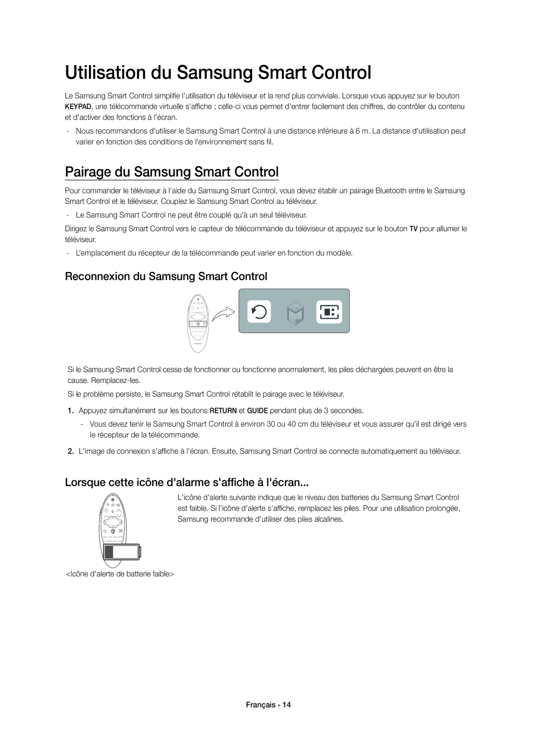 Samsung UE32H6410SSXZG, UE55H6410SSXXH manual Utilisation du Samsung Smart Control, Pairage du Samsung Smart Control 