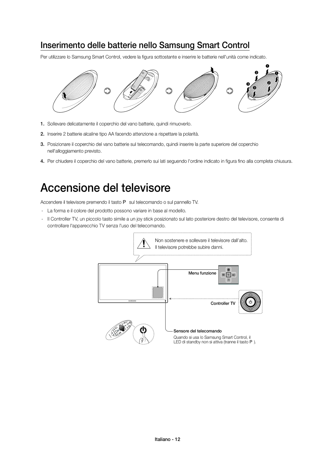 Samsung UE48H6410SSXZG, UE55H6410SSXXH Accensione del televisore, Inserimento delle batterie nello Samsung Smart Control 