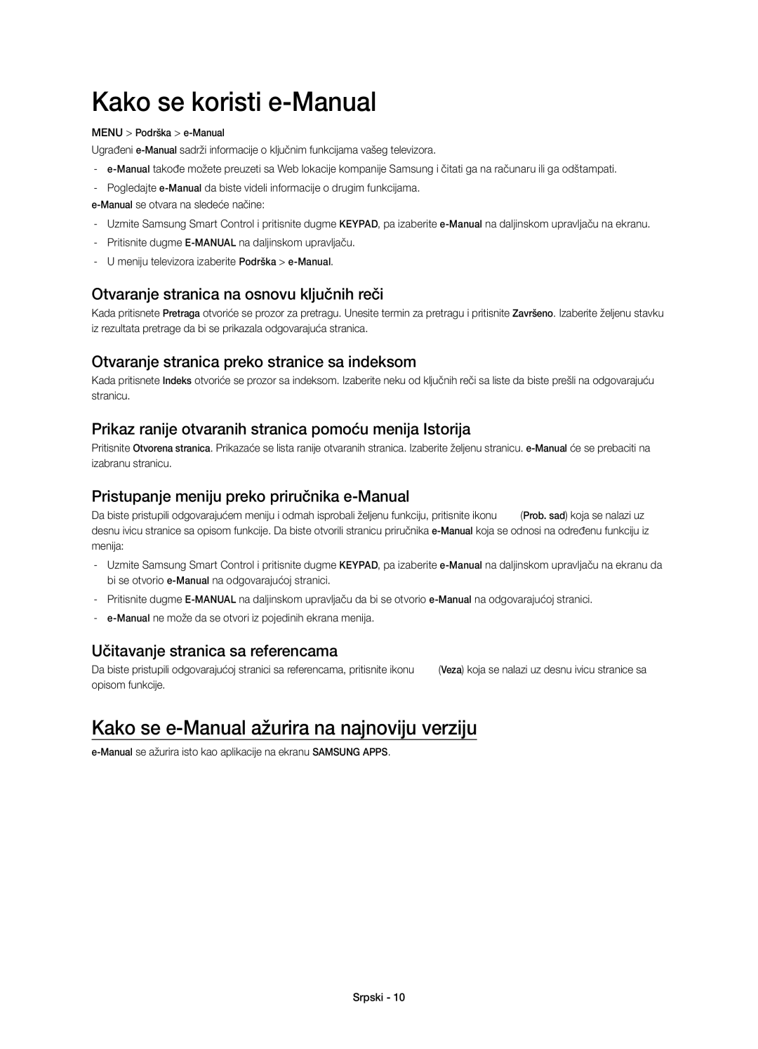 Samsung UE48H6410SSXXH, UE55H6410SSXXH manual Kako se koristi e-Manual, Kako se e-Manual ažurira na najnoviju verziju 